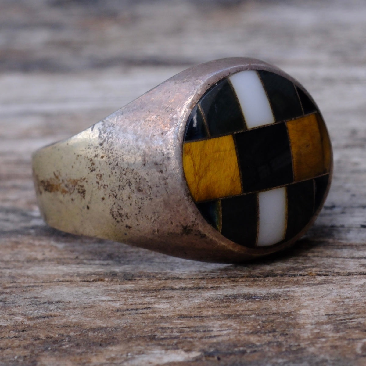 Vintage Sterling Multi Stone Inlay Ring 9.75