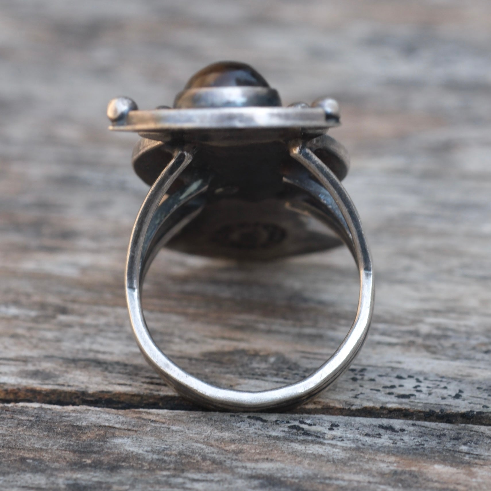 Huge Vintage Sterling Turquoise and Tigers Eye Ring 7.5