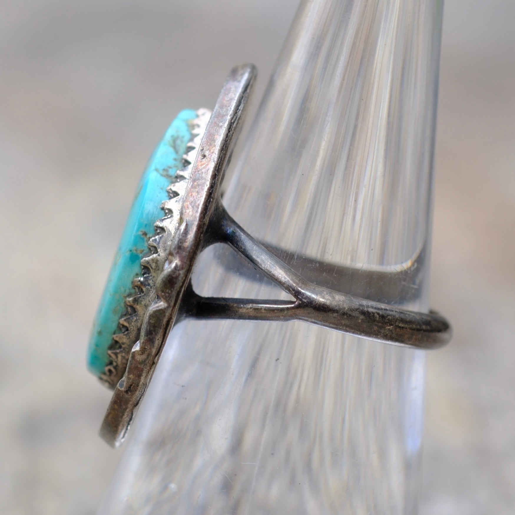 Vintage Sterling Turquoise Roper Ring 5.75