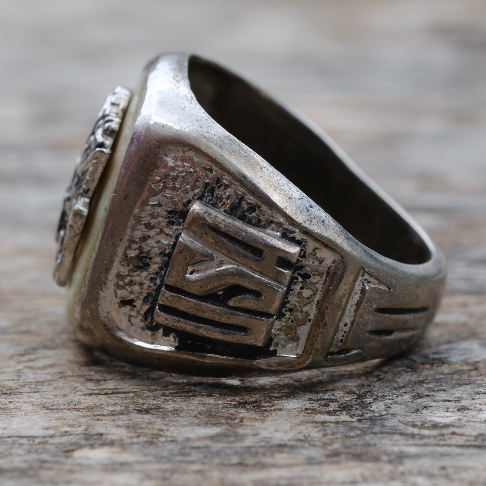 Vintage Sterling USN Abalone Signet Ring 10