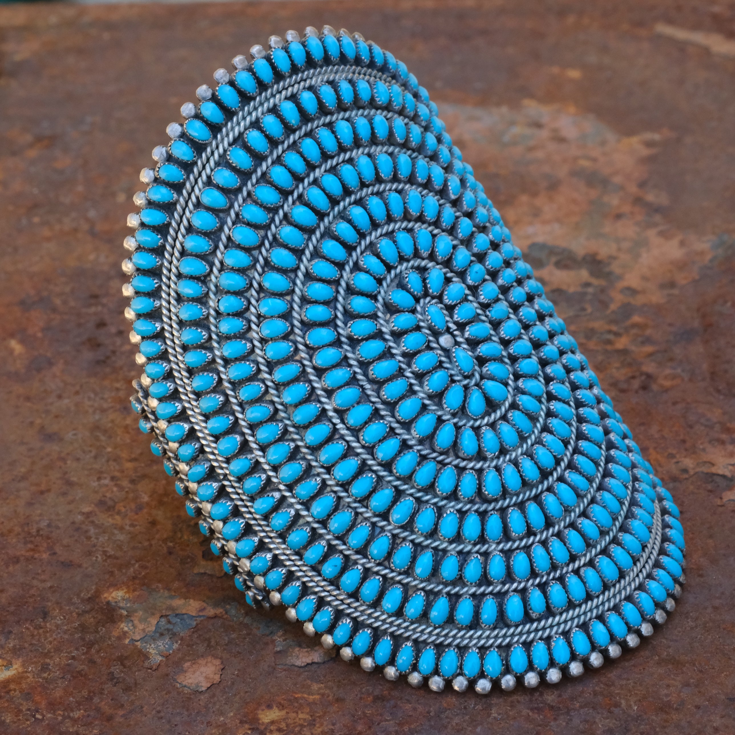MASSIVE Vintage Sterling Turquoise Inlay Cluster Cuff Bracelet