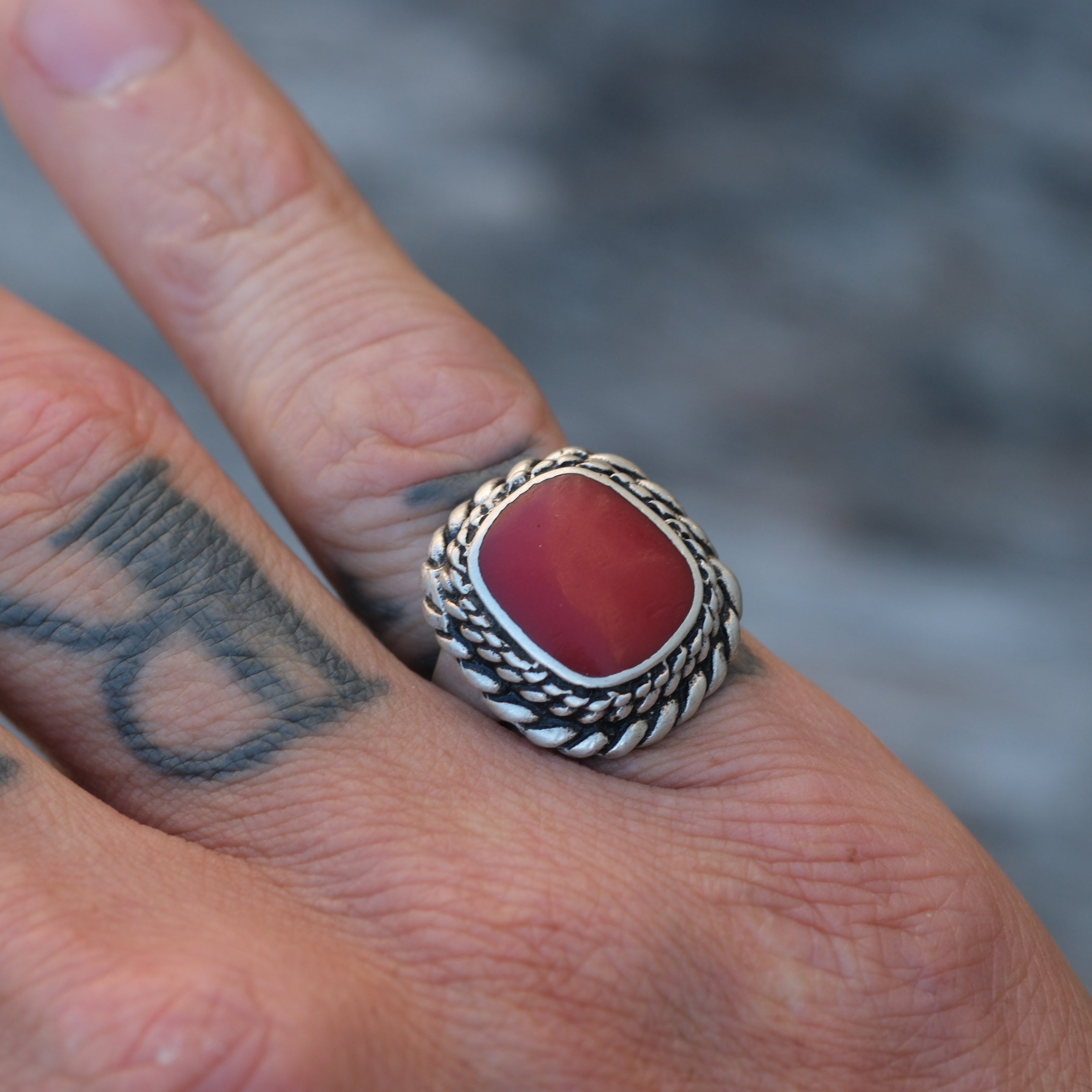 Vintage Sterling Red Enamel Ring 5.5