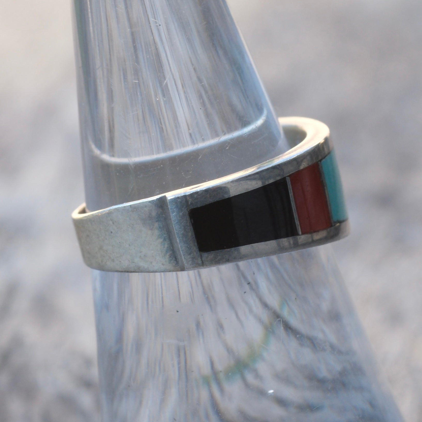 Vintage Sterling Multistone Inlay Band Ring 7