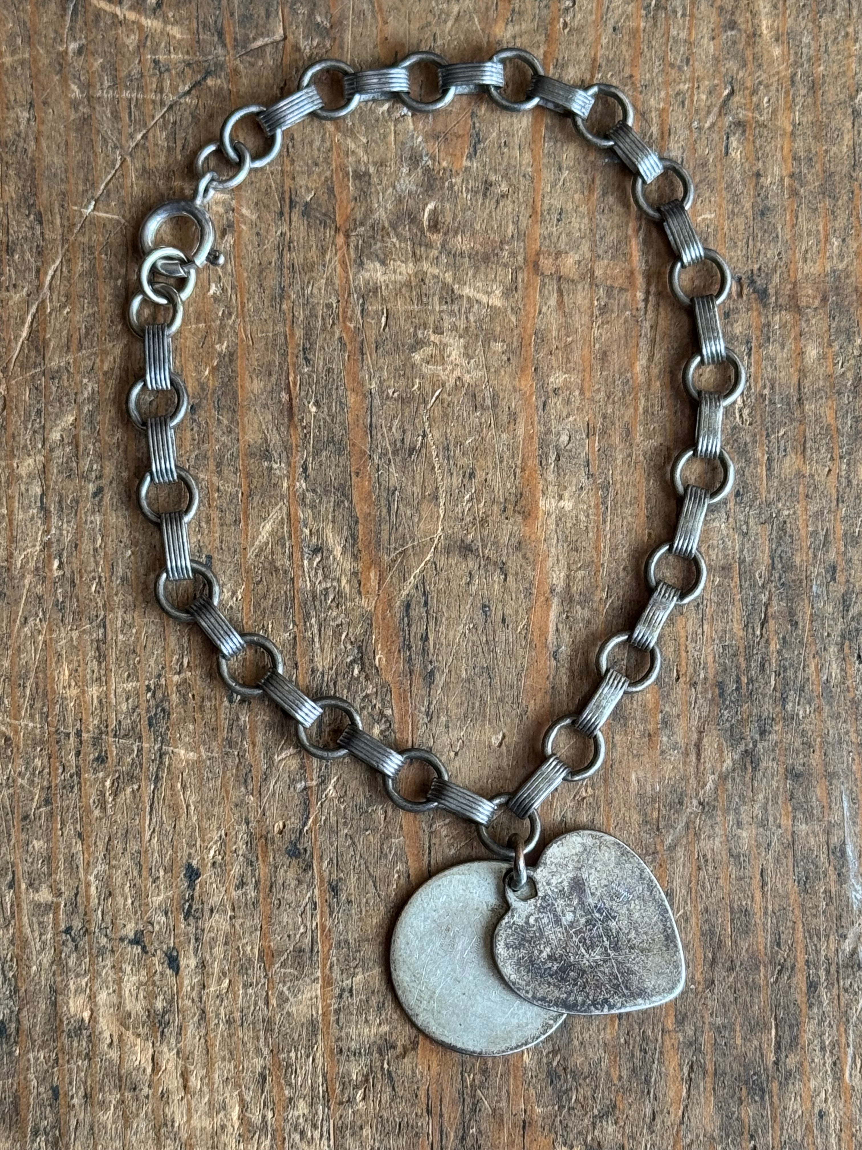Vintage Sterling Silver 7.75” Deco Link Chain Bracelet