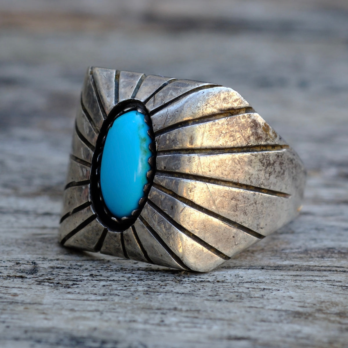 Vintage Sterling Turquoise Shadowbox Ring 9.75