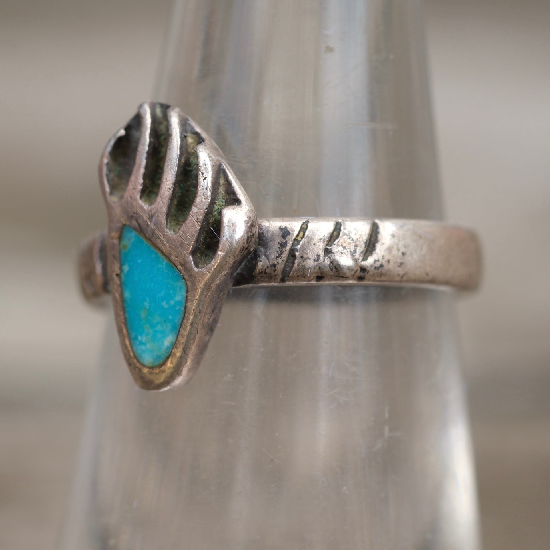 Vintage Sterling Turquoise Bear Paw Ring 5.25