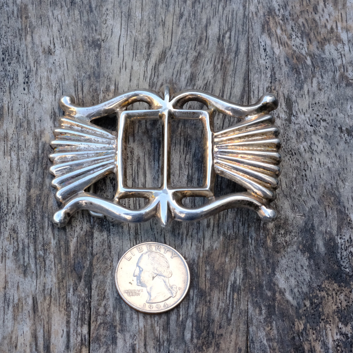 Vintage Sterling Silver Sandcast Belt Buckle