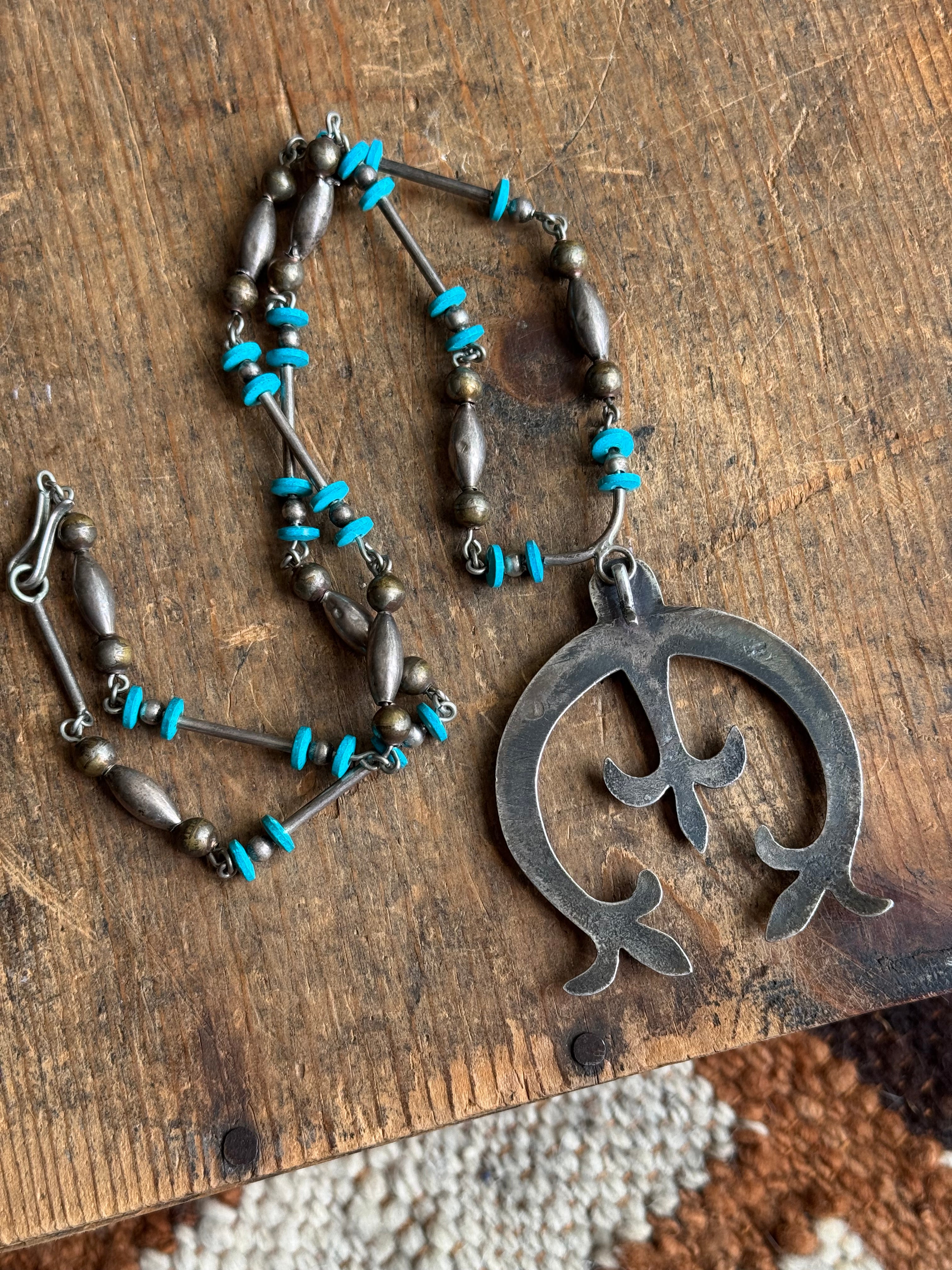Vintage Sterling Silver & Turquoise Naja Necklace