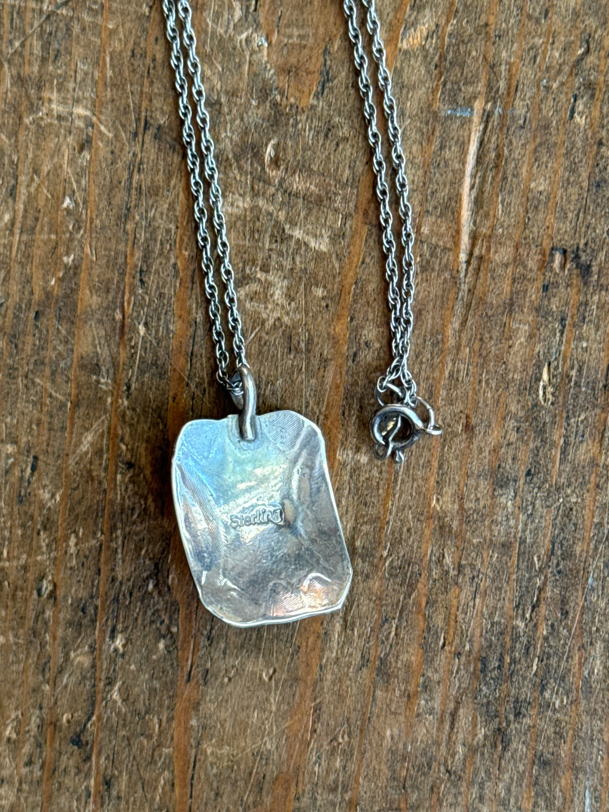 Vintage Sterling Silver Stamped Abalone Tag Necklace
