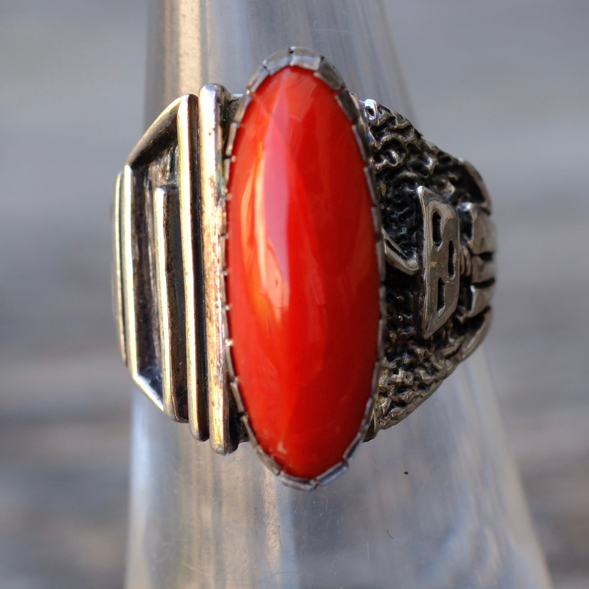 Vintage Sterling Coral Ring 5.75
