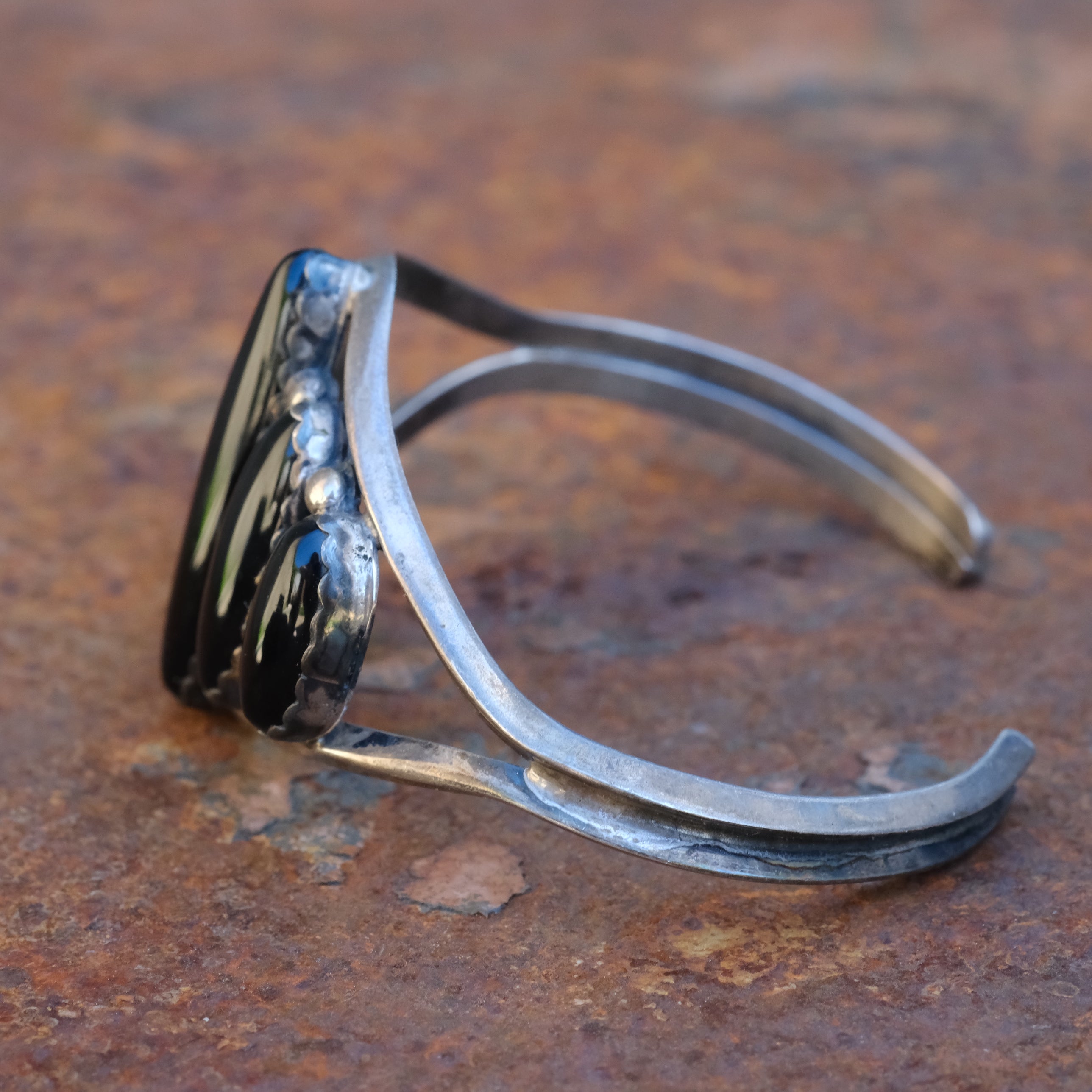 Vintage Sterling 5-Stone Onyx Cuff