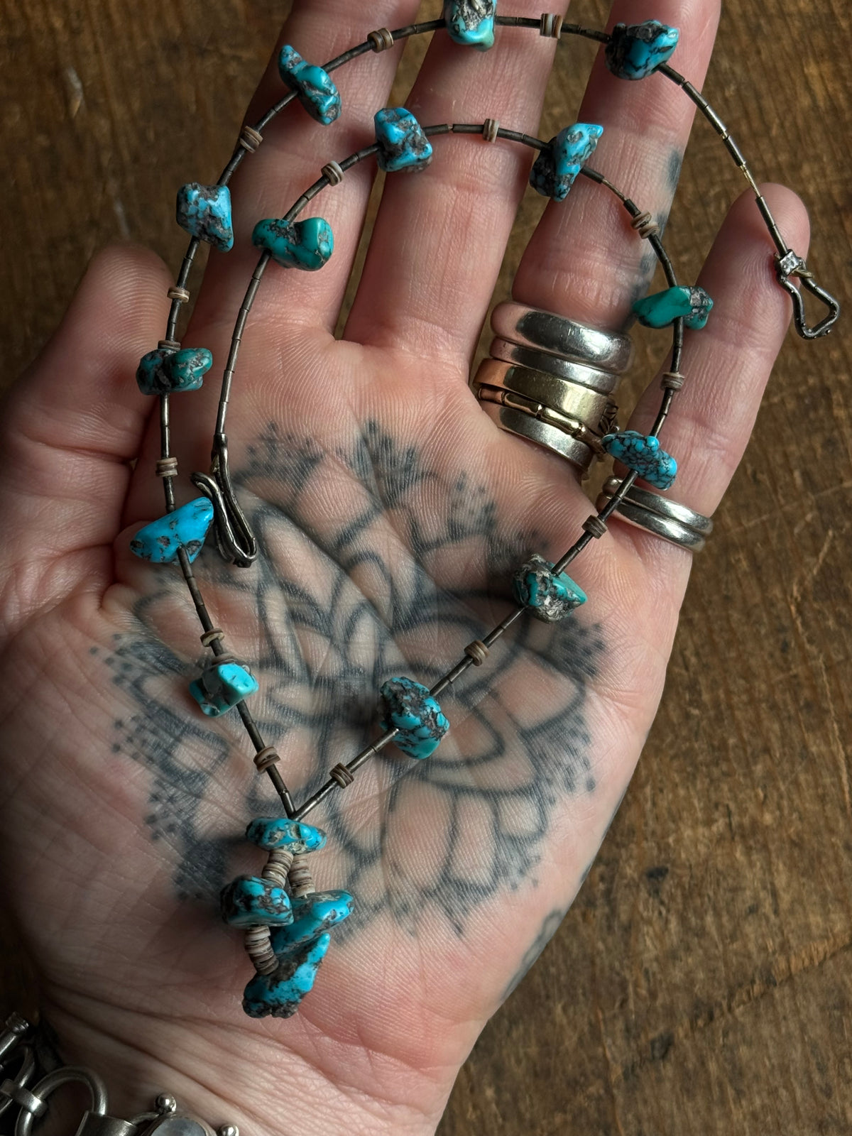 Vintage Sterling Silver Chunky Raw Turquoise Necklace