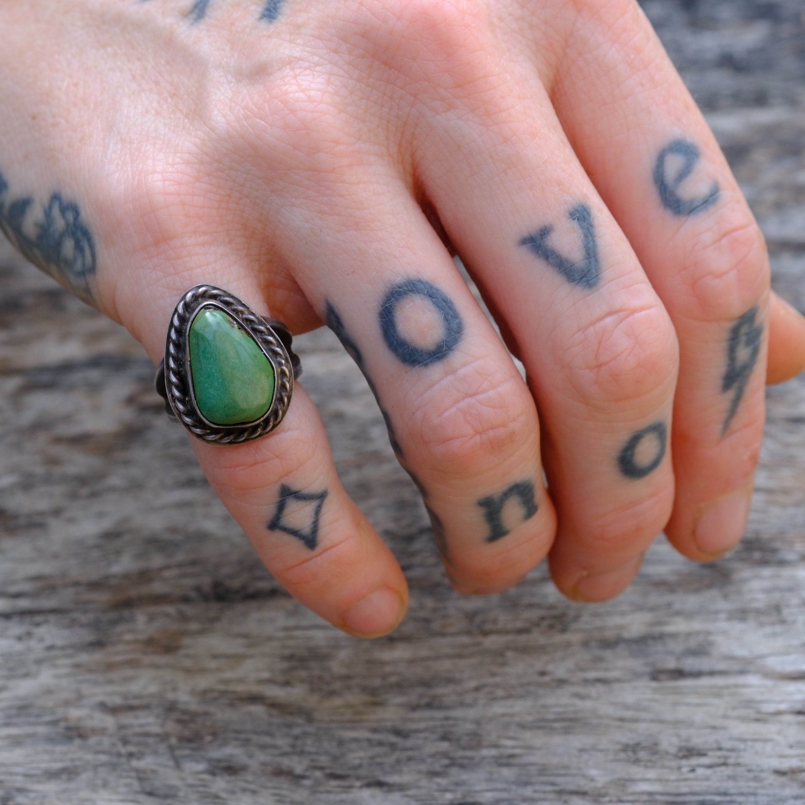 Vintage Sterling Turquoise Roper Ring 3.5