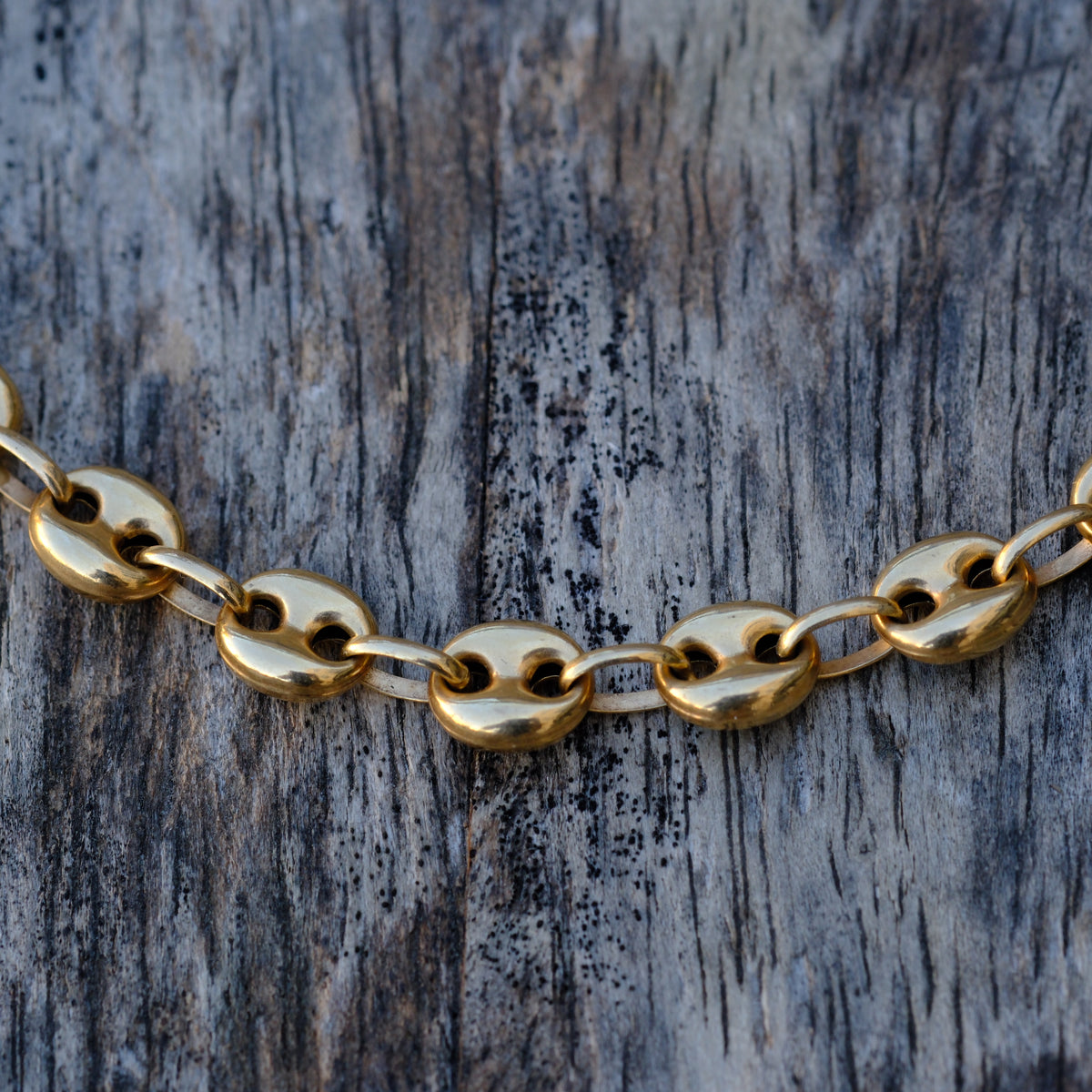 Vintage 14K Gold Puffy Mariner Chain Necklace 24"