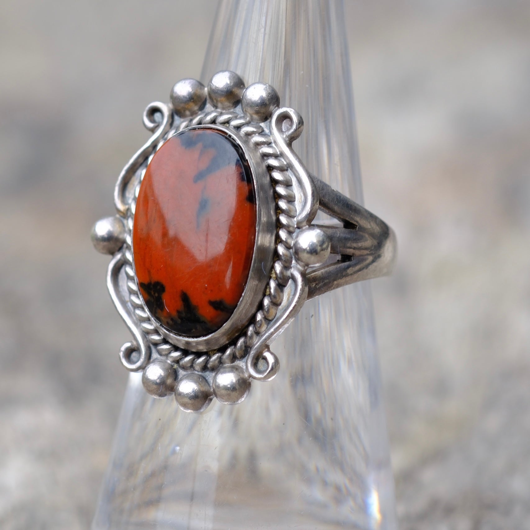 Vintage Sterling Petrified Wood Ring 5.5