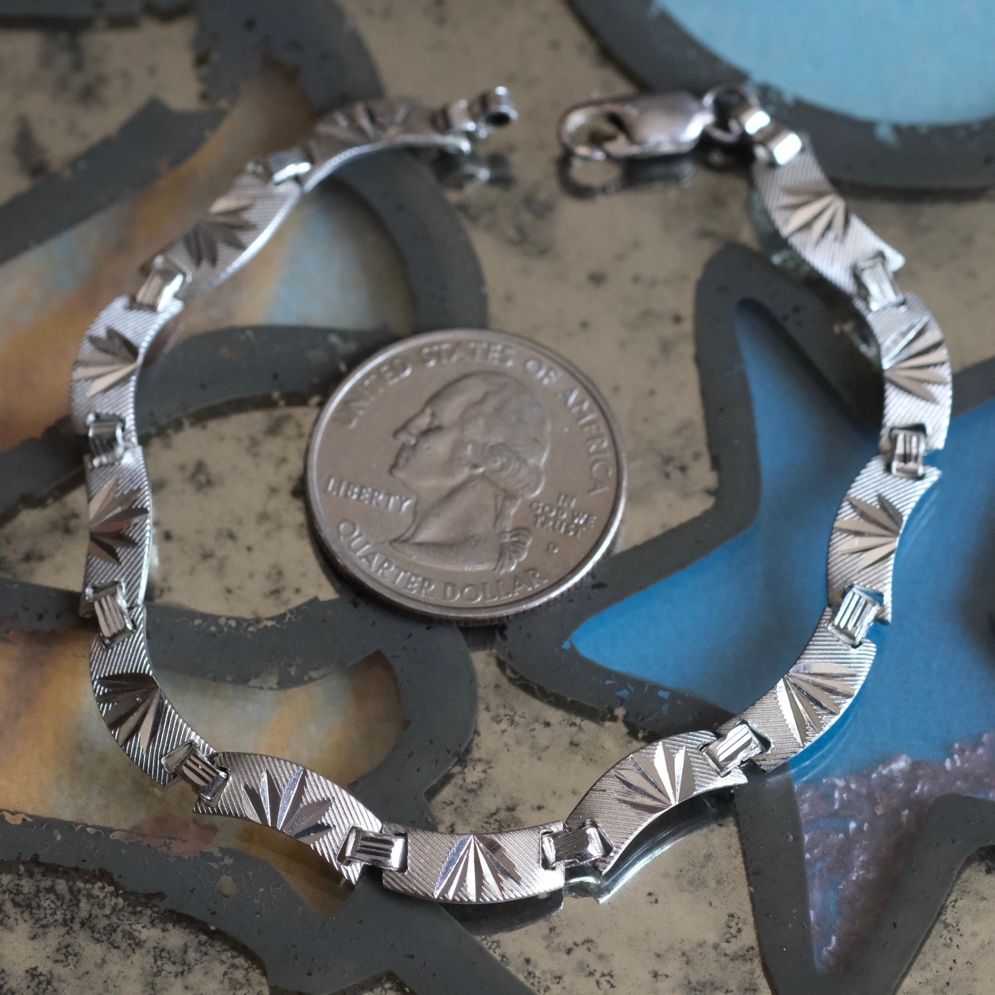 Vintage Sterling Silver Diamond Cut Bracelet 7.5"