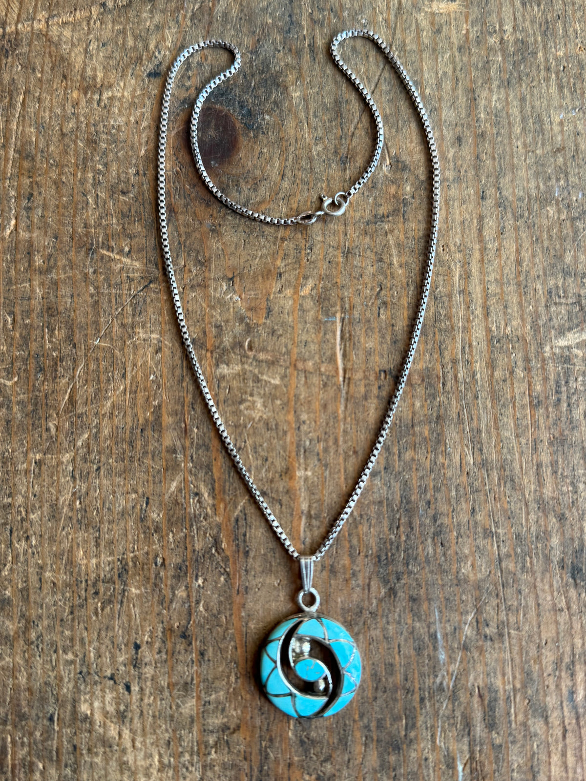 Vintage Sterling Silver Turquoise Inlay Hummingbird Necklace