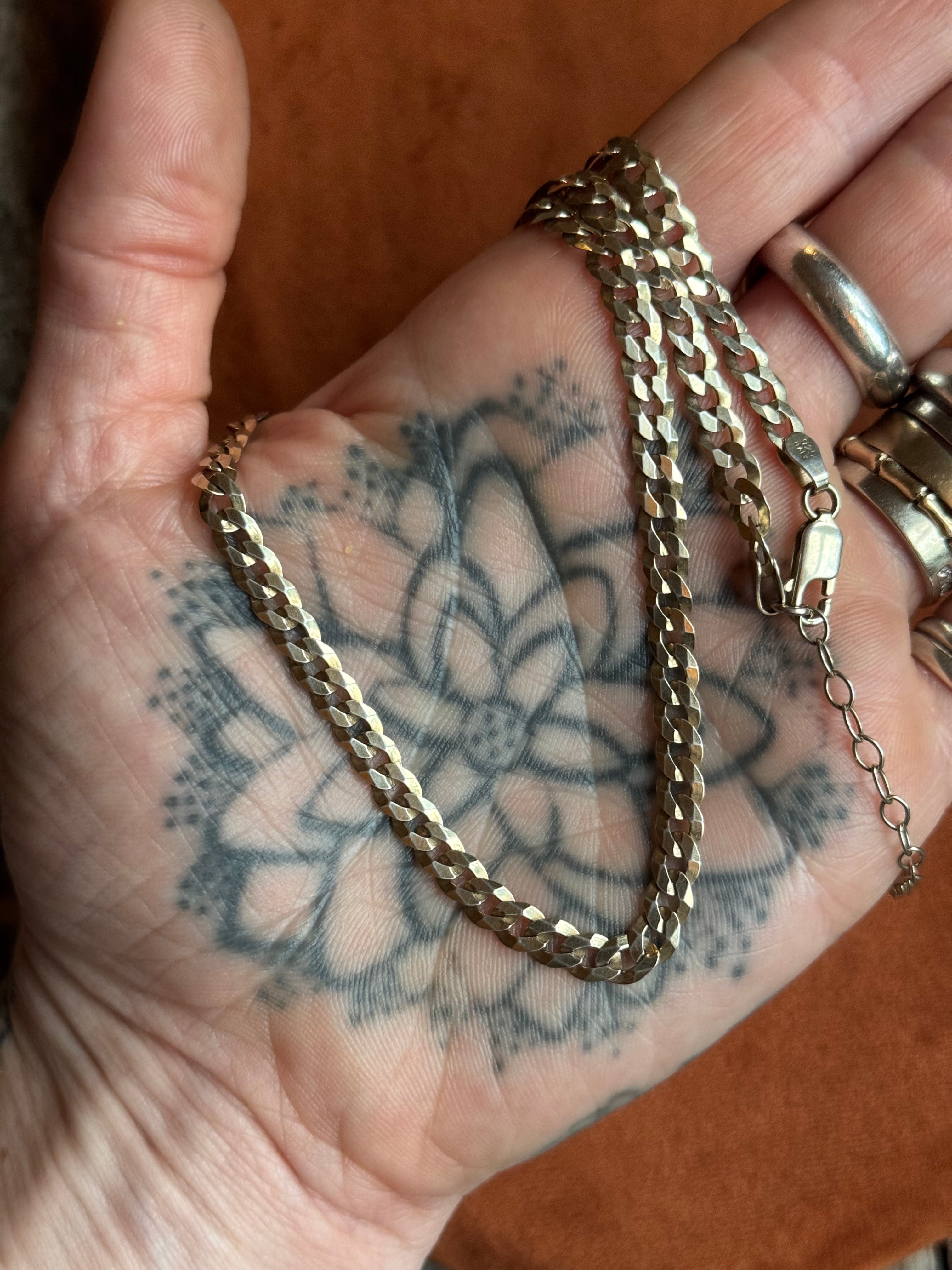 Vintage Sterling Silver 16” Flat Curb Chain