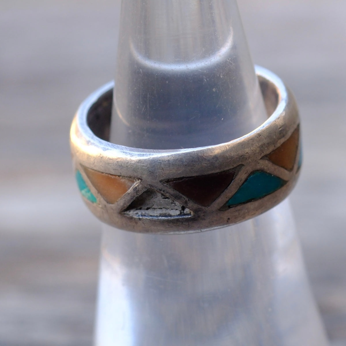 Vintage Sterling Multi Stone Inlay Band 5 Missing stone