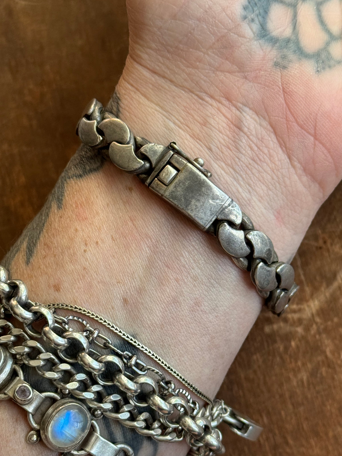 Vintage Sterling Silver 7.75” Modernist Link Bracelet