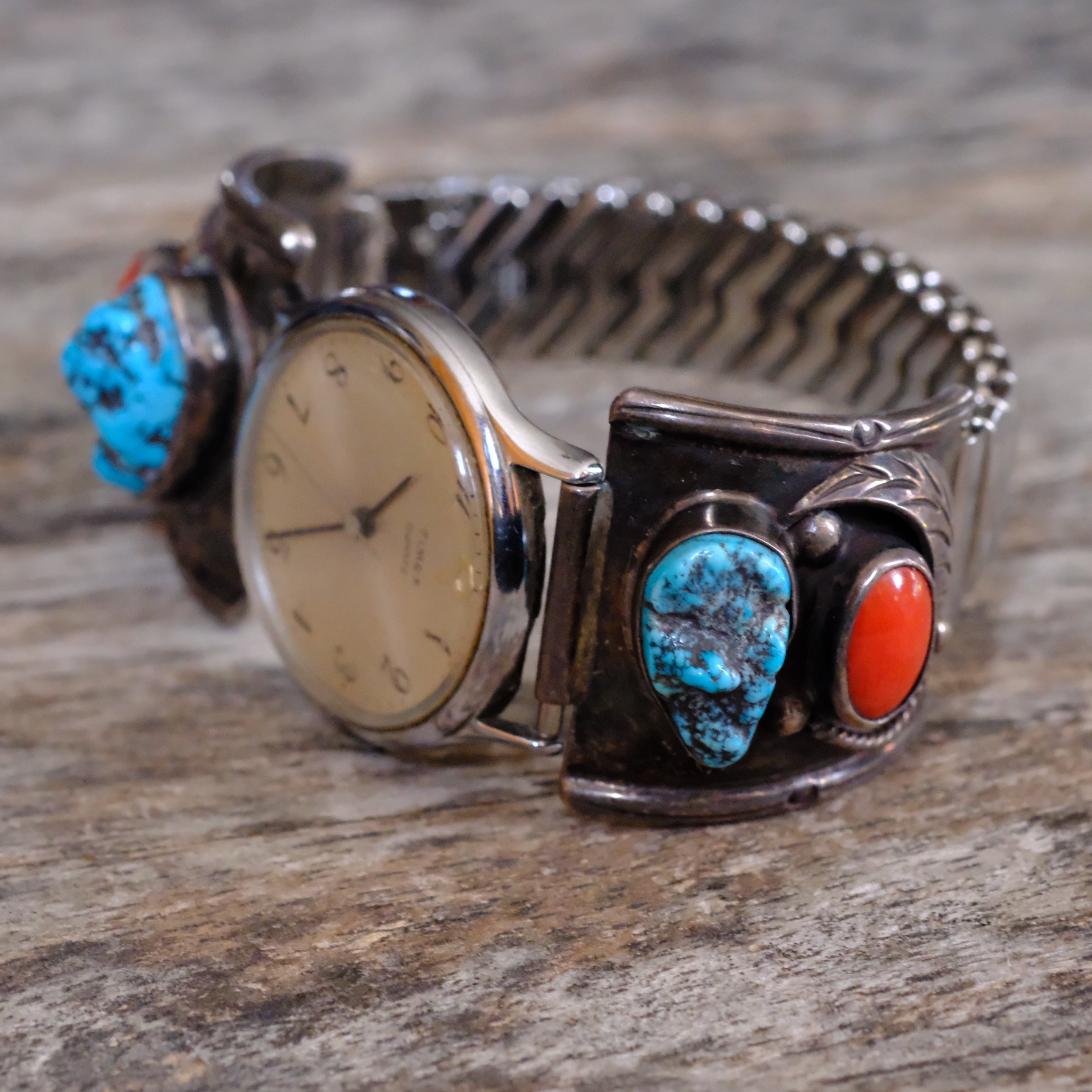 Vintage Sterling Turquoise and Coral Watch