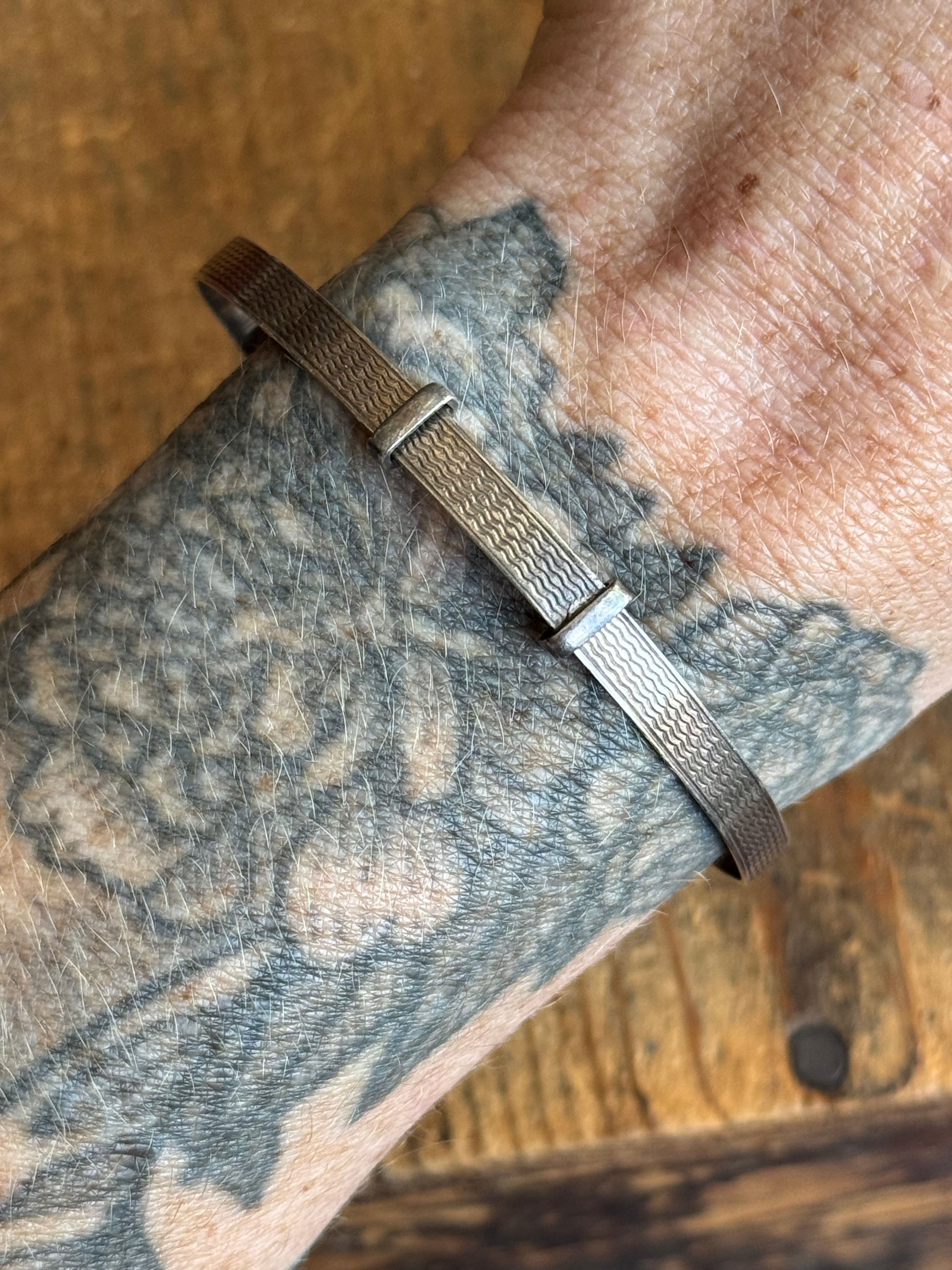 Vintage Sterling Silver Sliding Belt Etched Bracelet