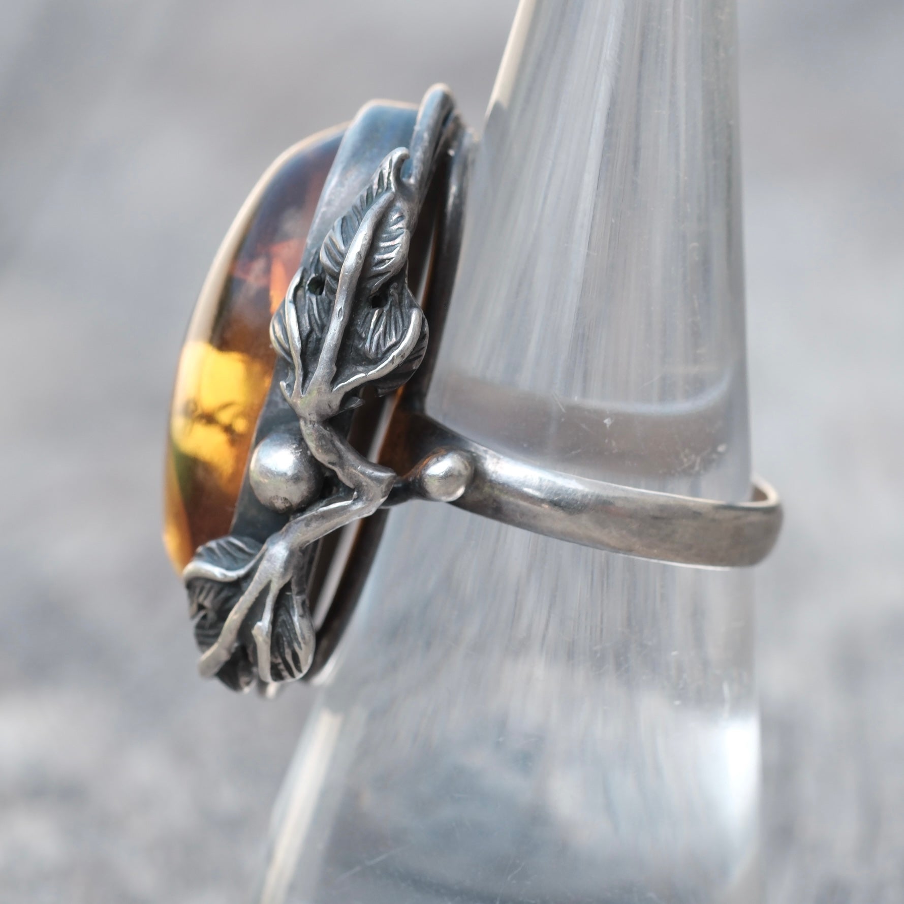 Vintage Sterling Amber Feather Ring 7