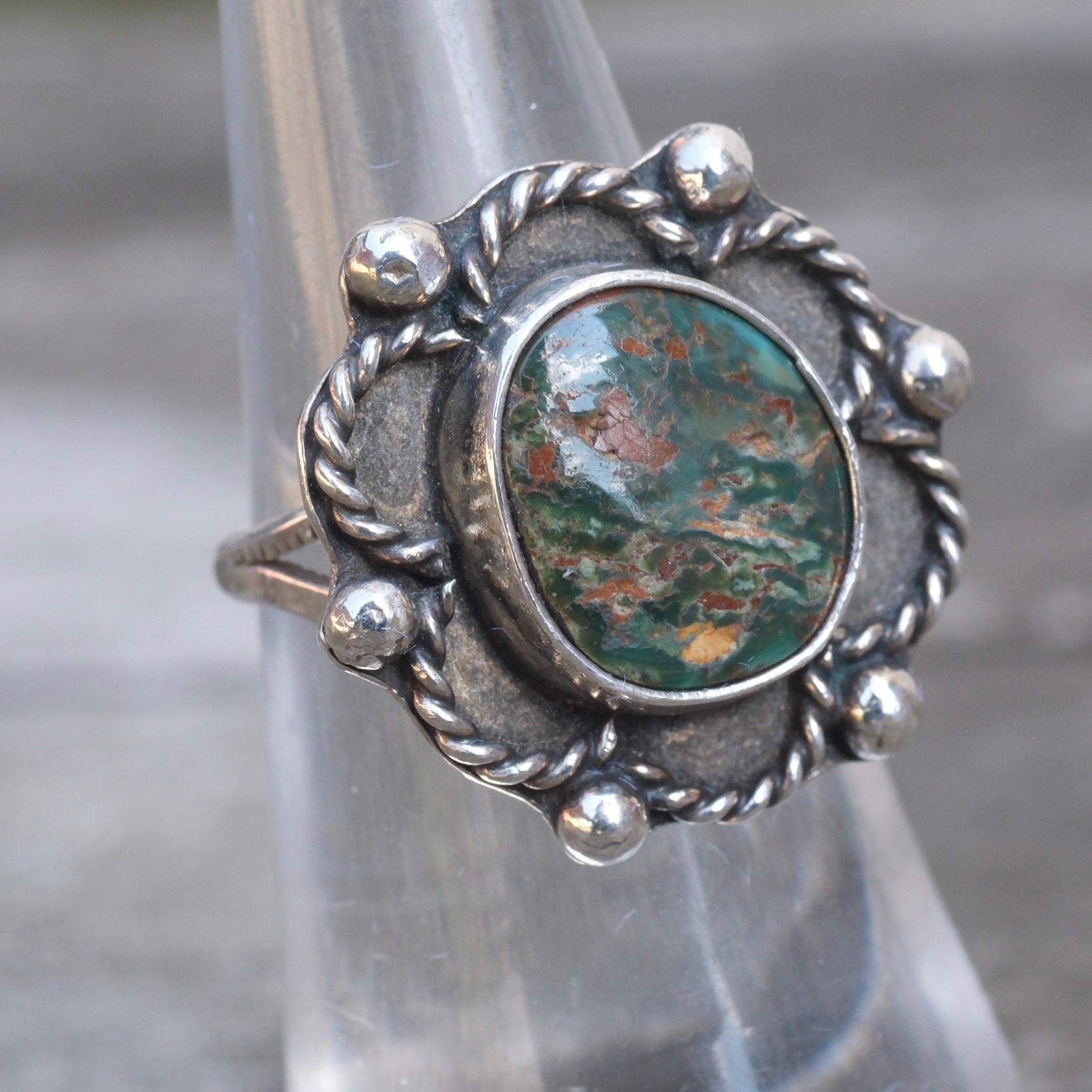 Vintage Sterling Turquoise Shadowbox Ring 5.5