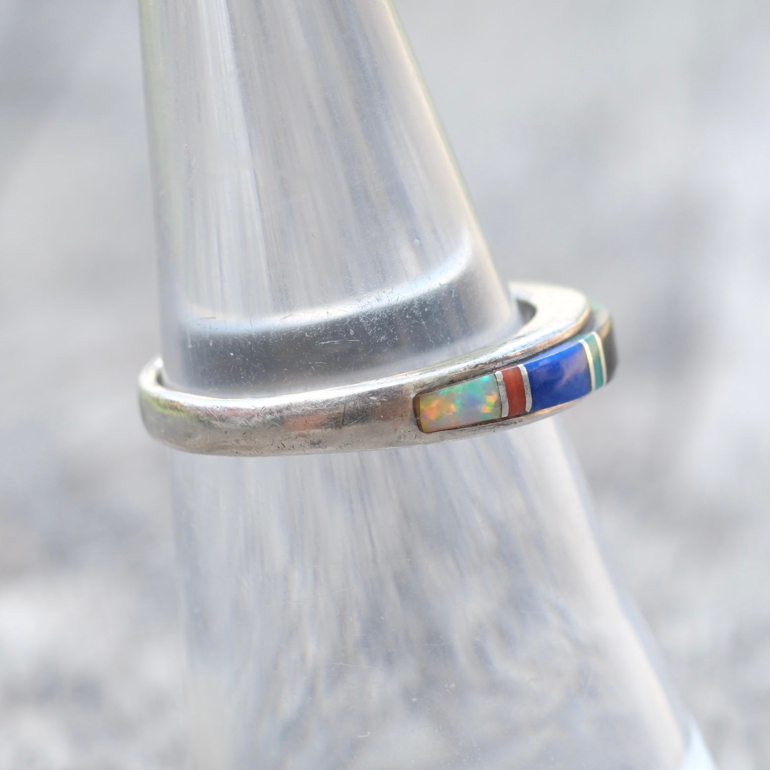 Vintage Sterling Multistone Inlay Band Ring 6.5