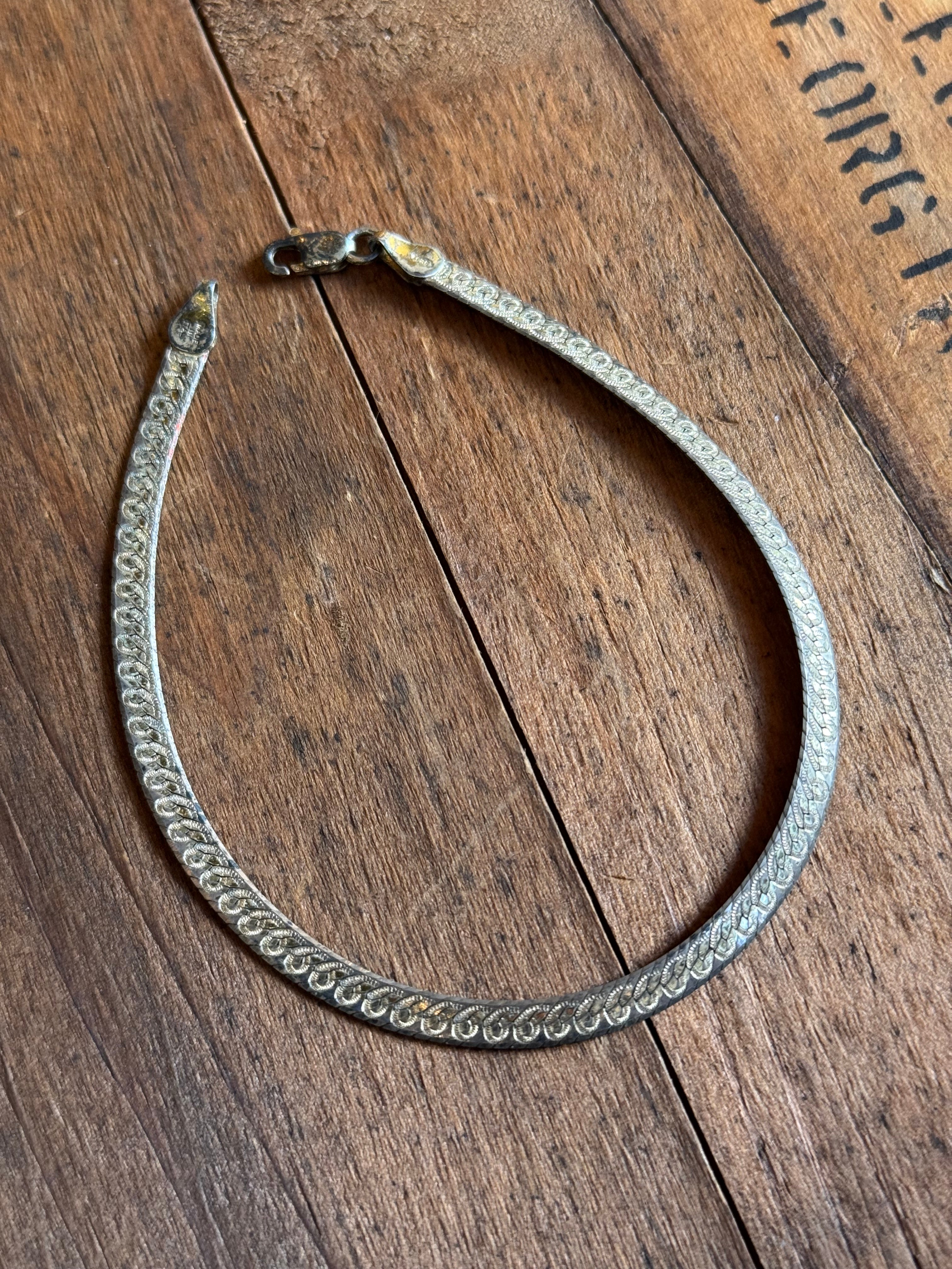 Vintage Sterling Silver Gold Vermeil Herringbone Chain Bracelet
