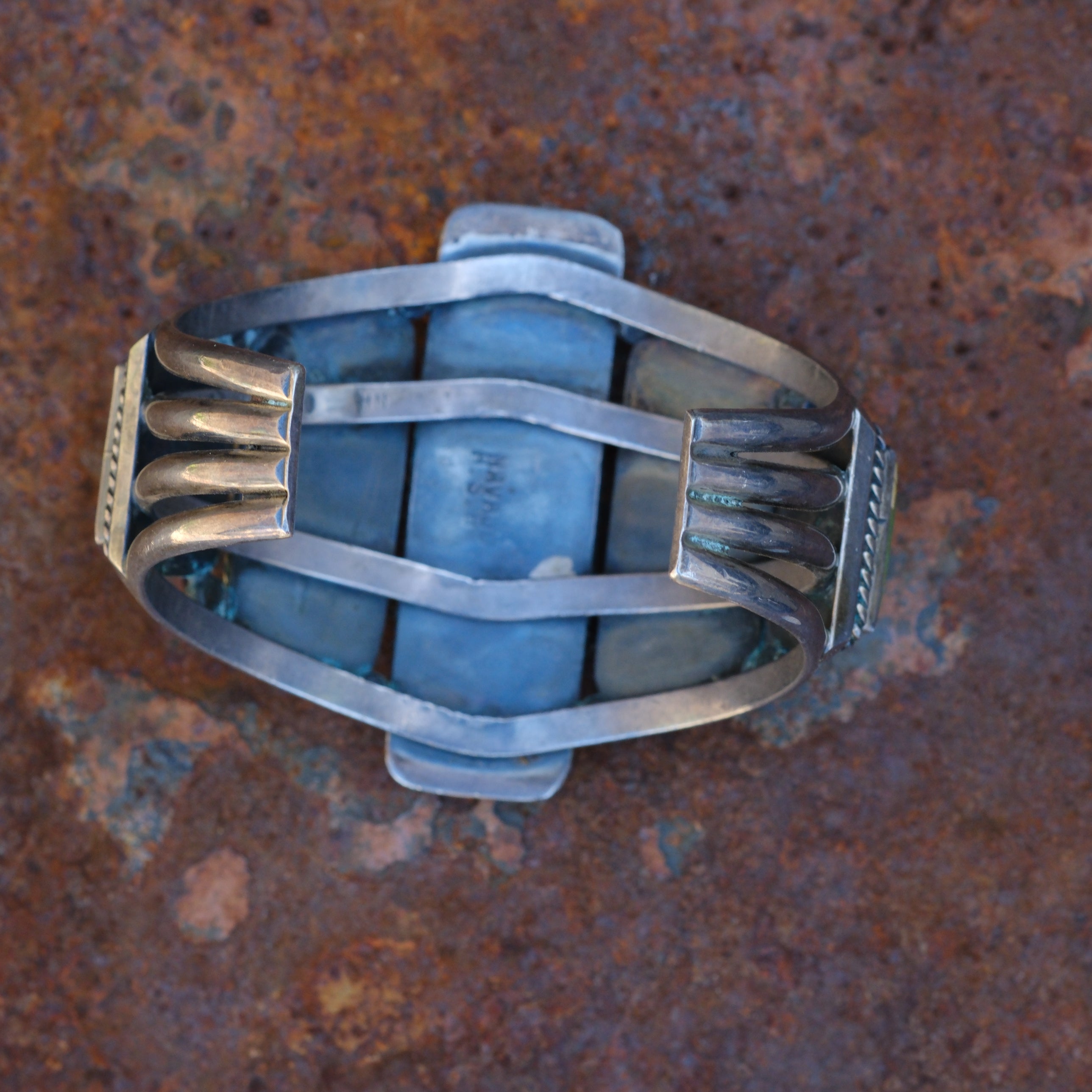 Massive Vintage Sterling 5-Stone Turquoise Roper Cuff Bracelet