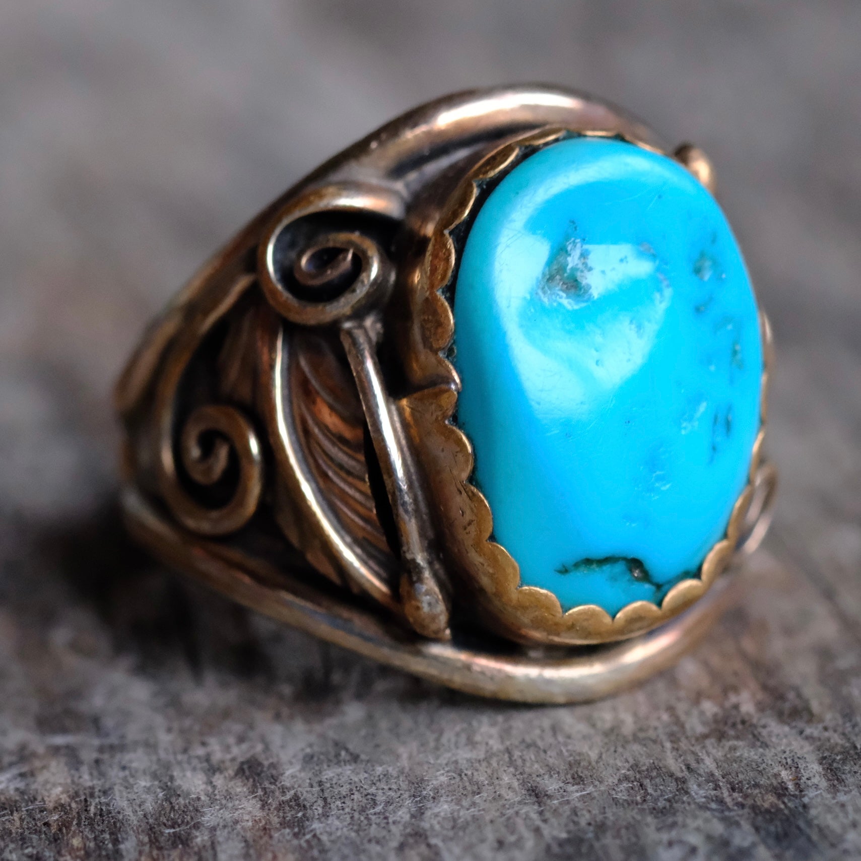 Vintage Sterling Turquoise Feather Ring 10