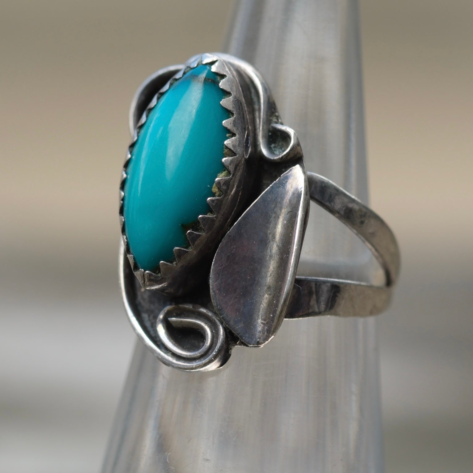 Vintage Sterling Turquoise Feather Ring 3