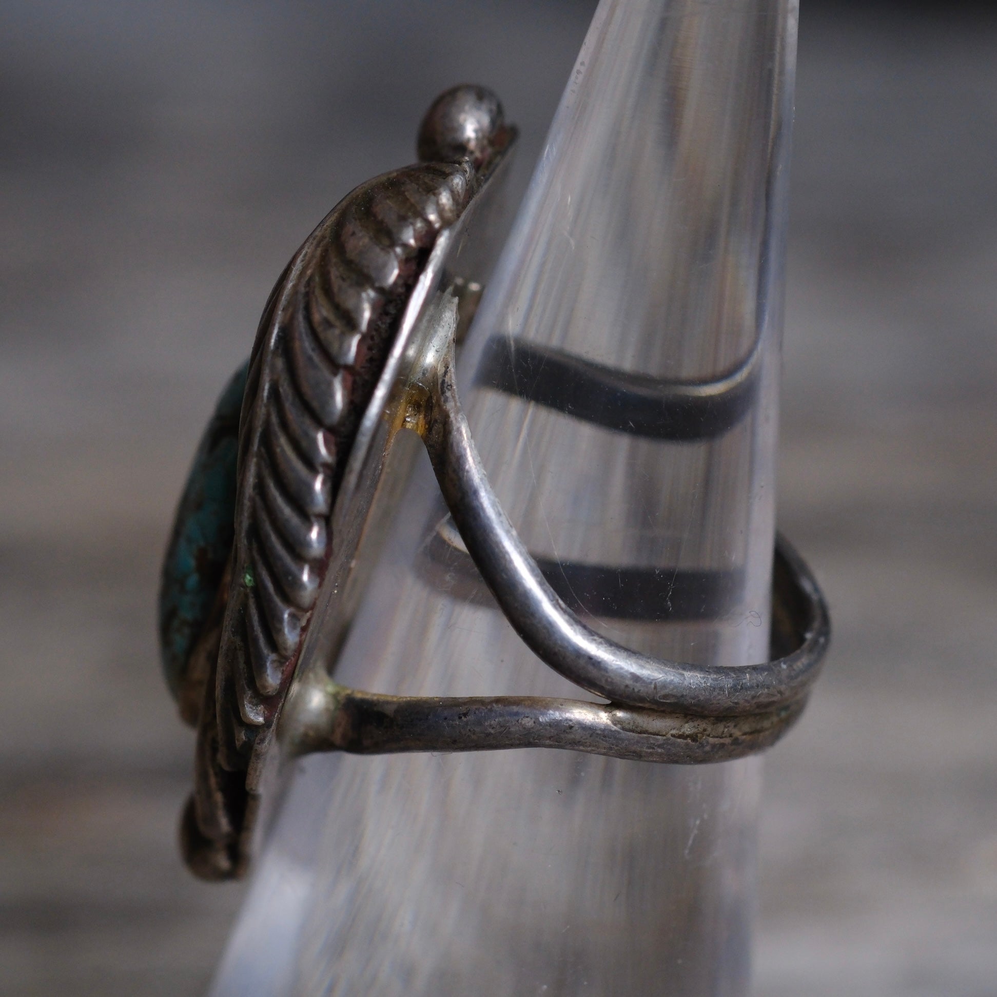 Vintage Sterling Turquoise Feather Ring 5