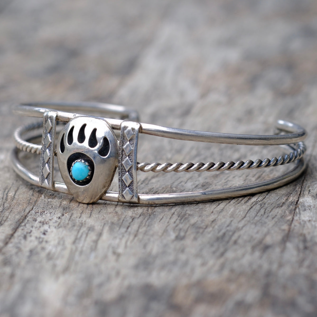Vintage Sterling Turquoise Bear Paw Cuff Bracelet