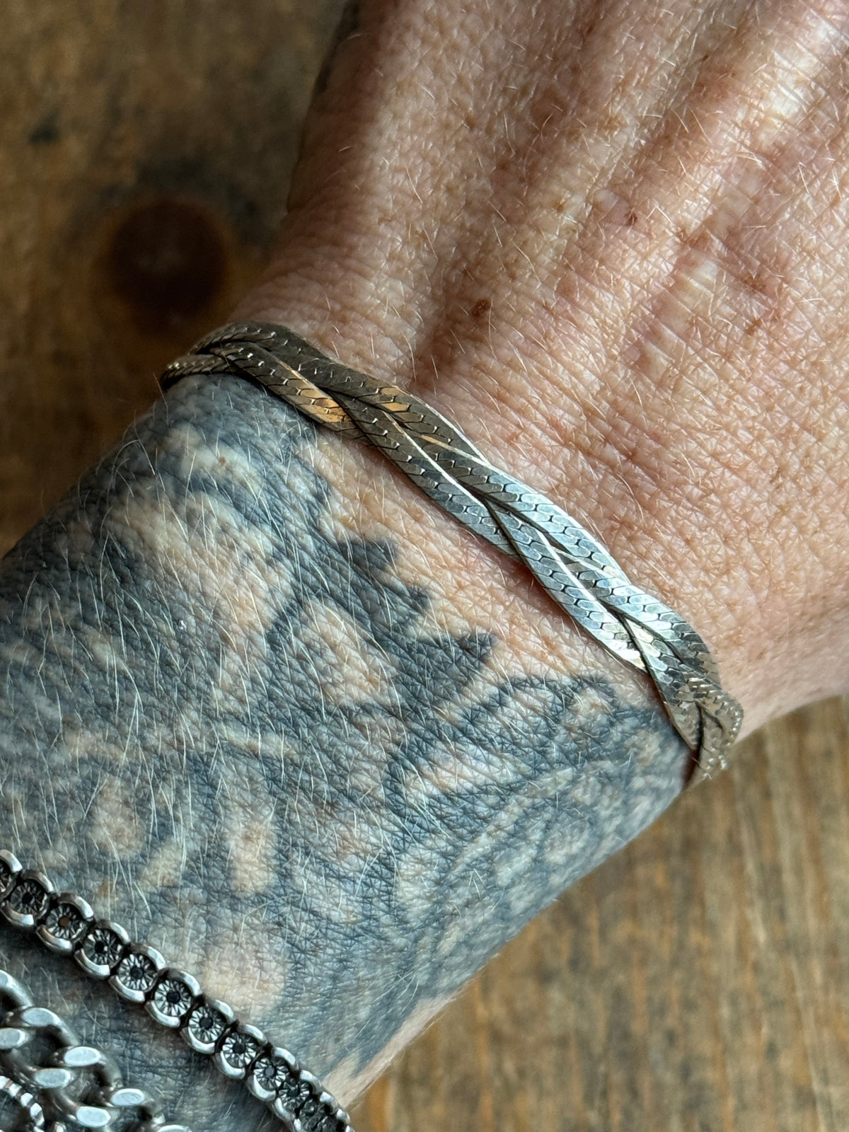 Vintage Sterling Silver Braided Herringbone Chain Bracelet