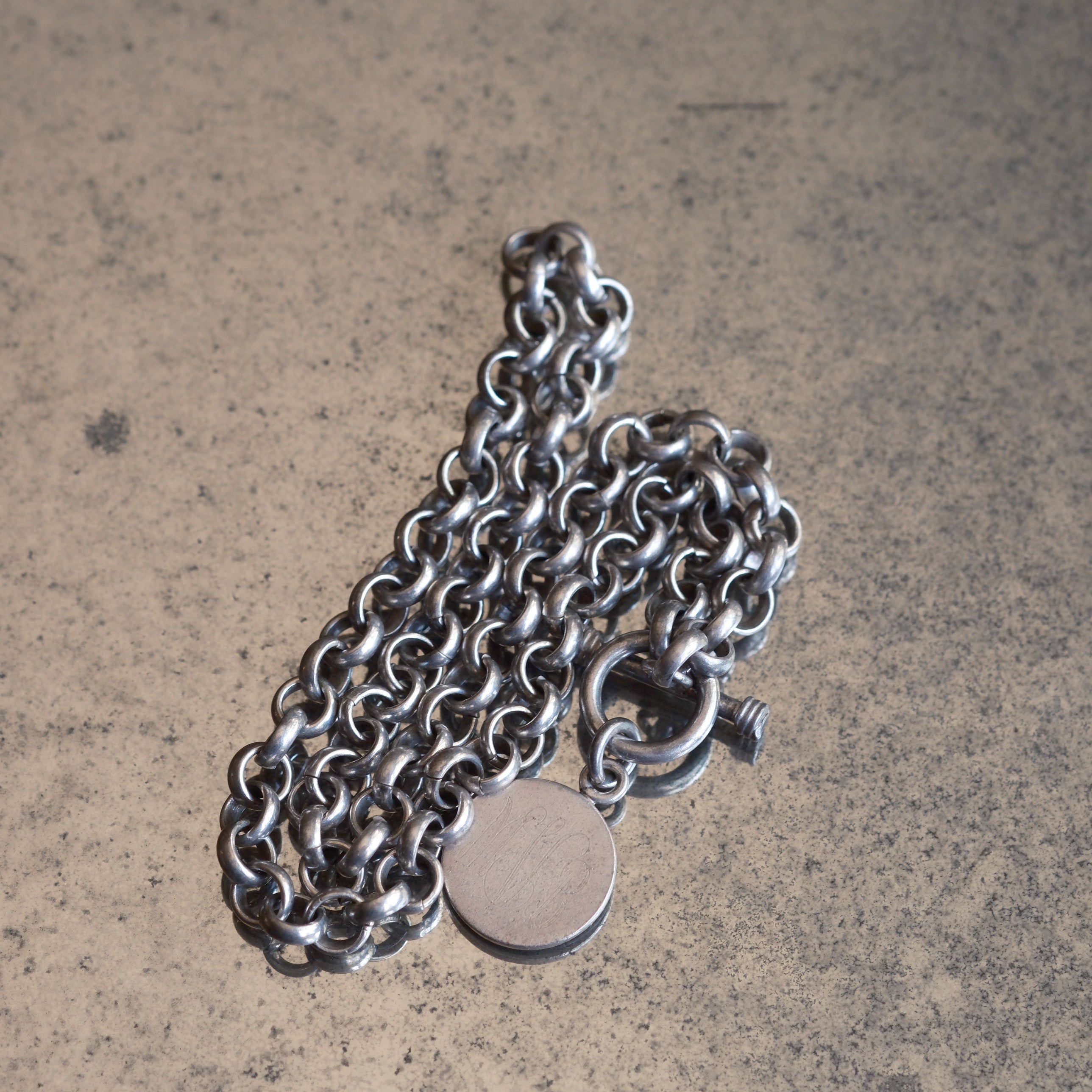 Vintage Sterling Silver Rolo Chain Engraved Initial Necklace 16"