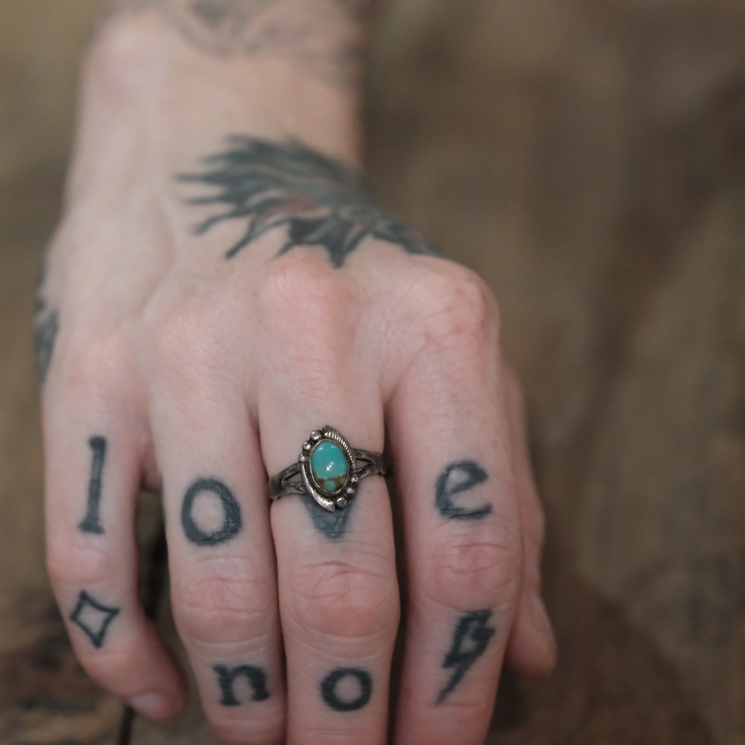 Vintage Sterling Turquoise Ring 6.75