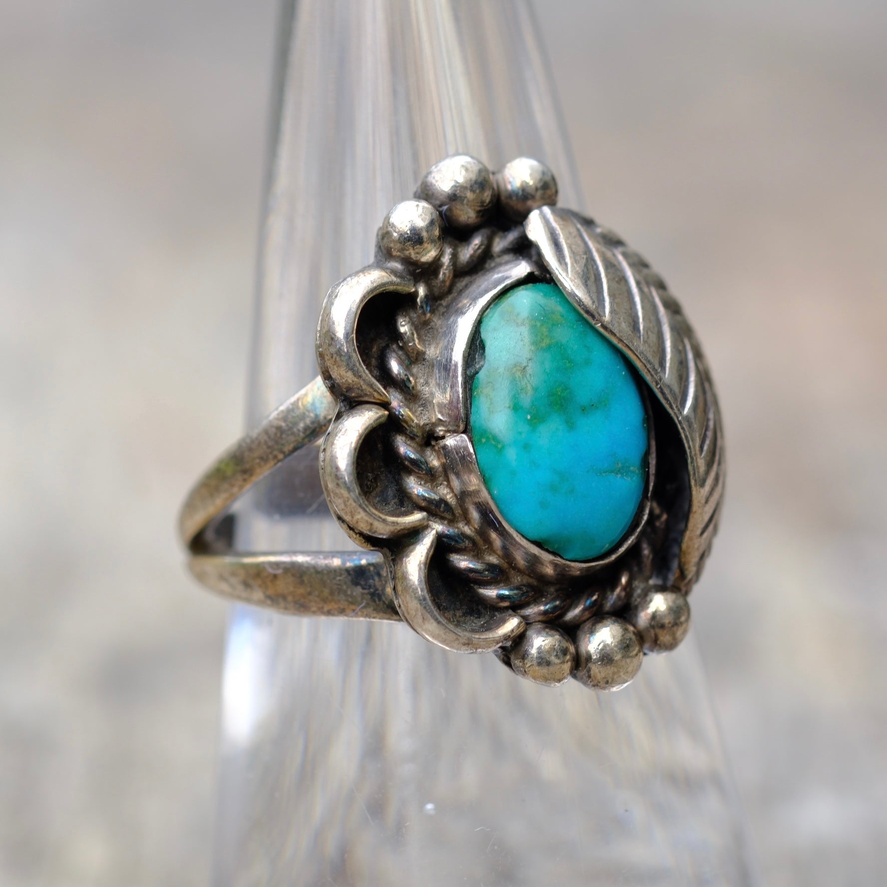 Vintage Sterling Turquoise Feather Ring 7