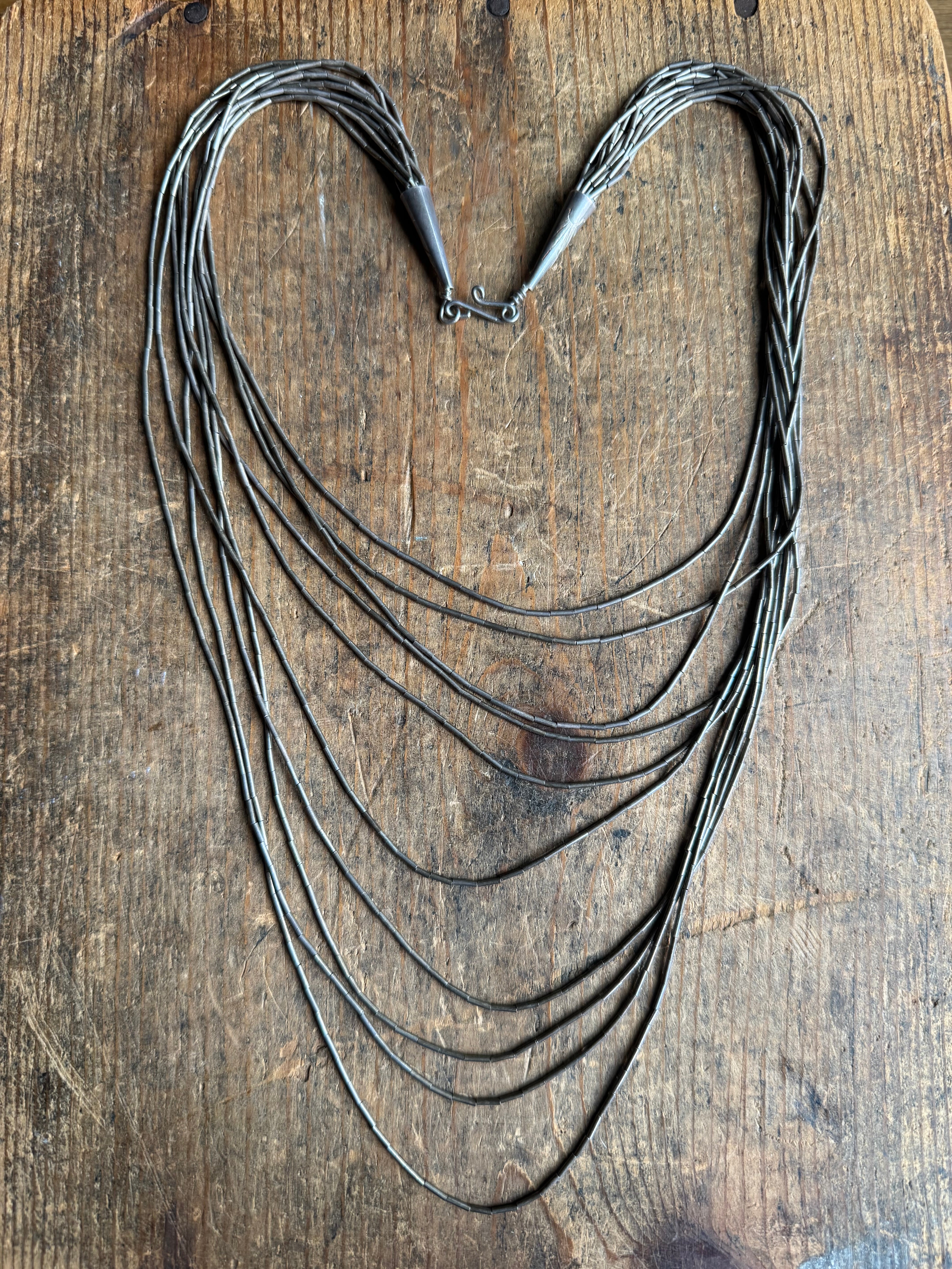 Vintage Sterling Silver 26” Liquid Silver Bead Multistrand Necklace.