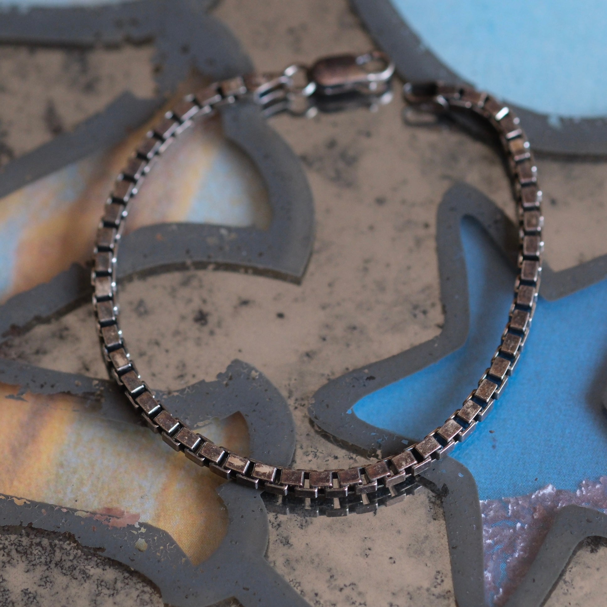 Vintage Sterling Box Chain Bracelet 7"