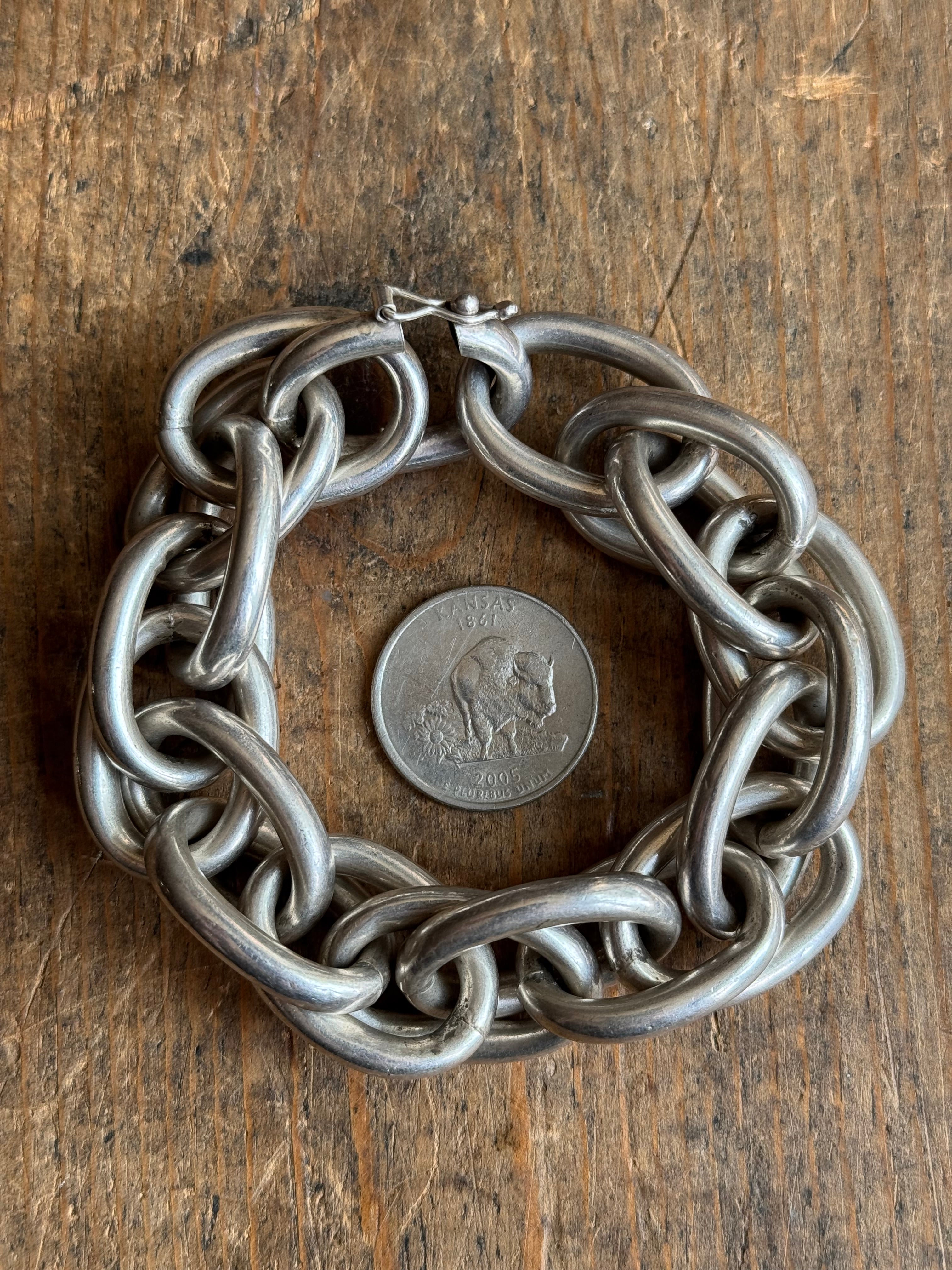Vintage Sterling Silver 8” Massive Double Link Curb Chain Bracelet