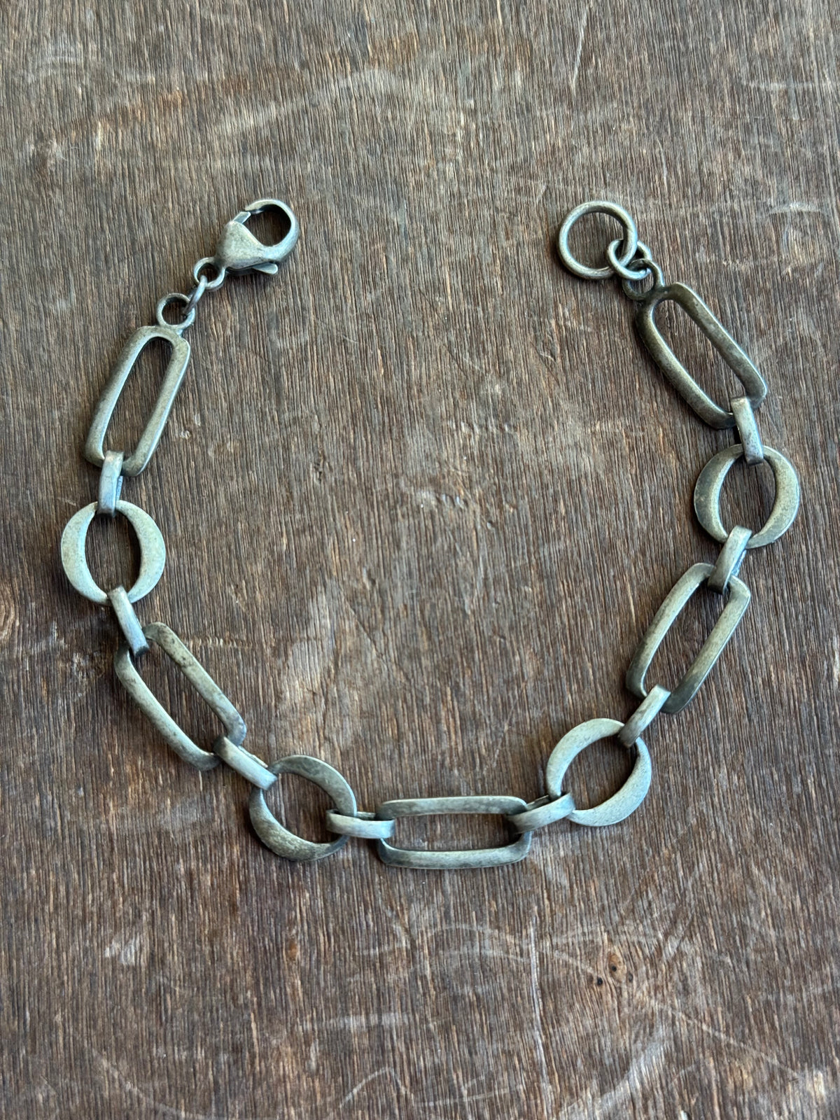 Vintage Sterling Silver 7.25” Circle Square Link Bracelet