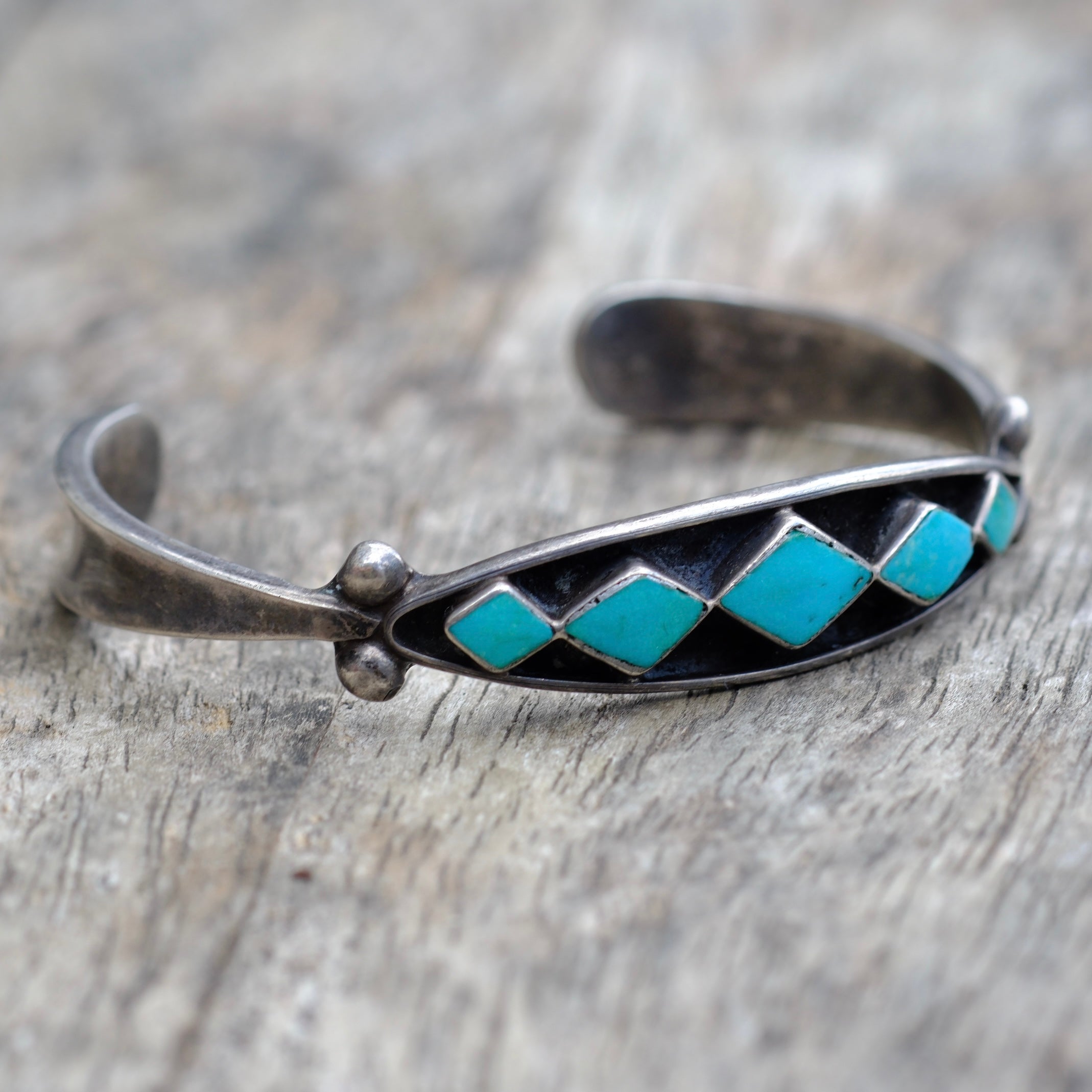 Vintage Sterling Turquoise Inlay Cuff Bracelet