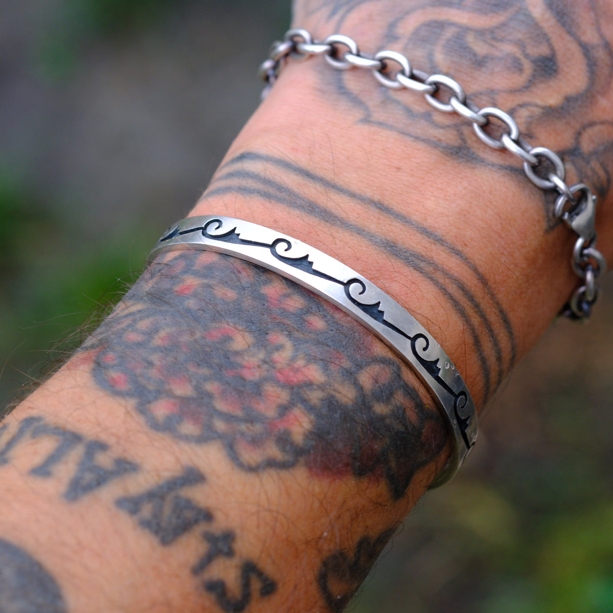 Vintage Sterling Silver Stamped Cuff Bracelet