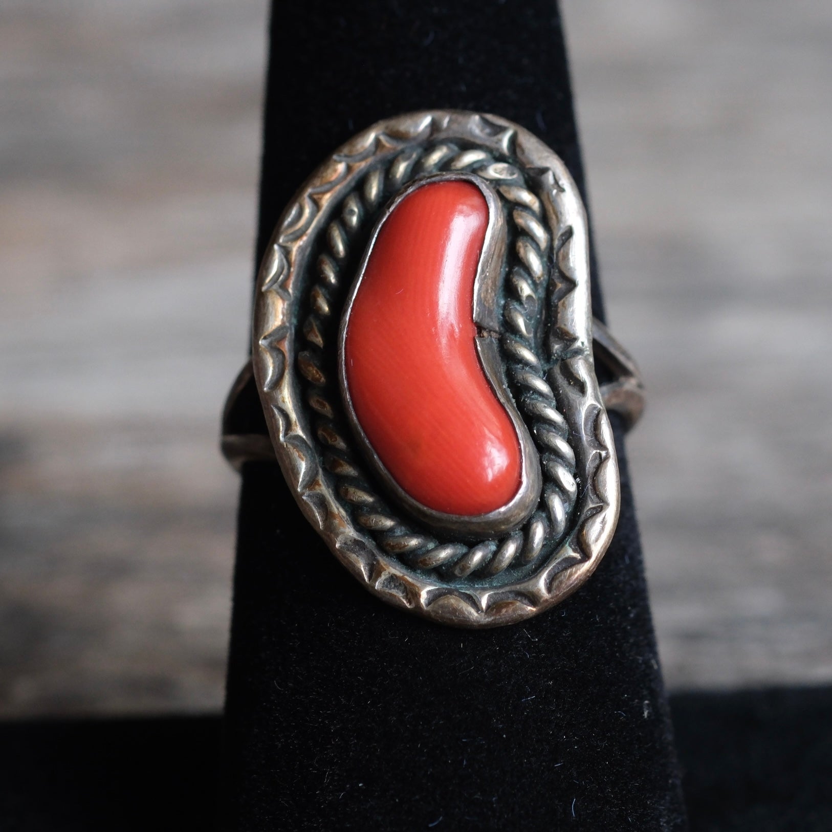 Vintage Sterling Coral Roper Ring 7