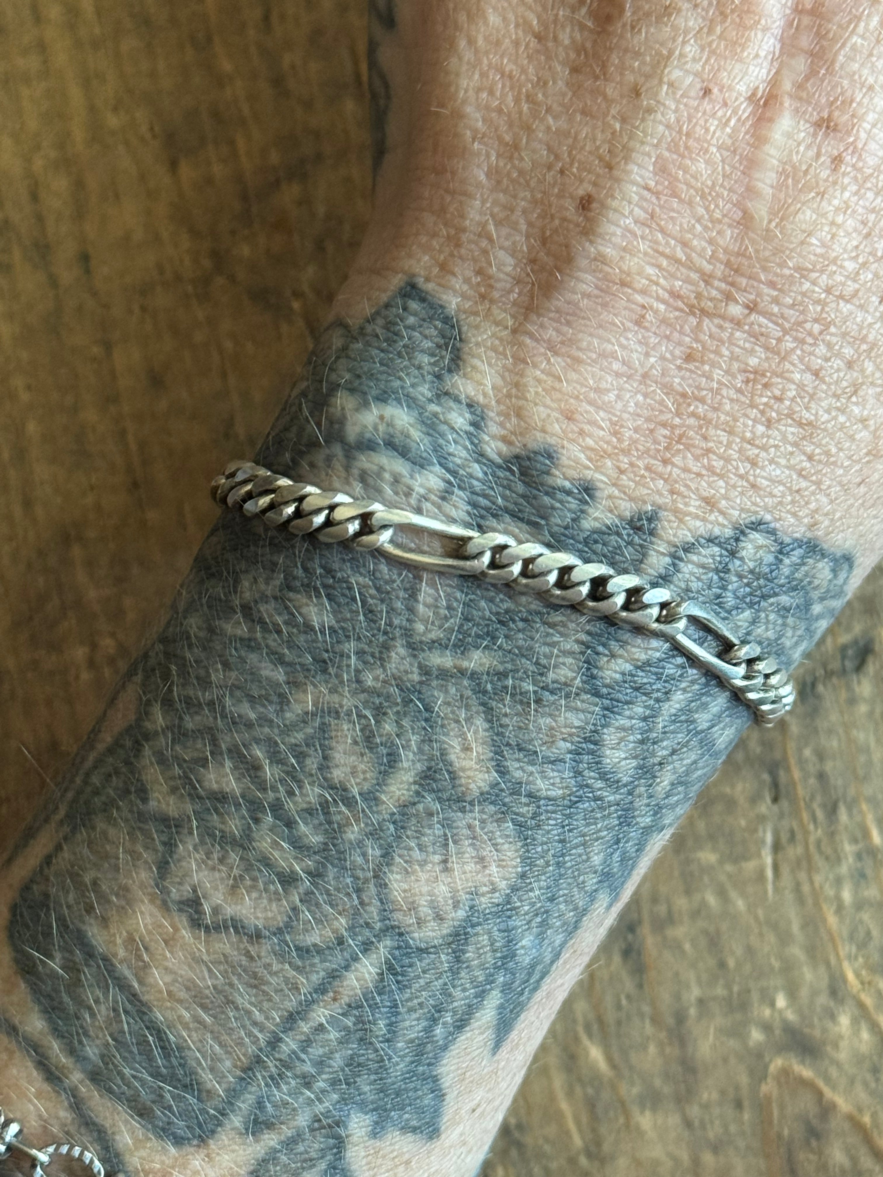 Vintage Sterling Silver Figaro Chain Bracelet 7.25"