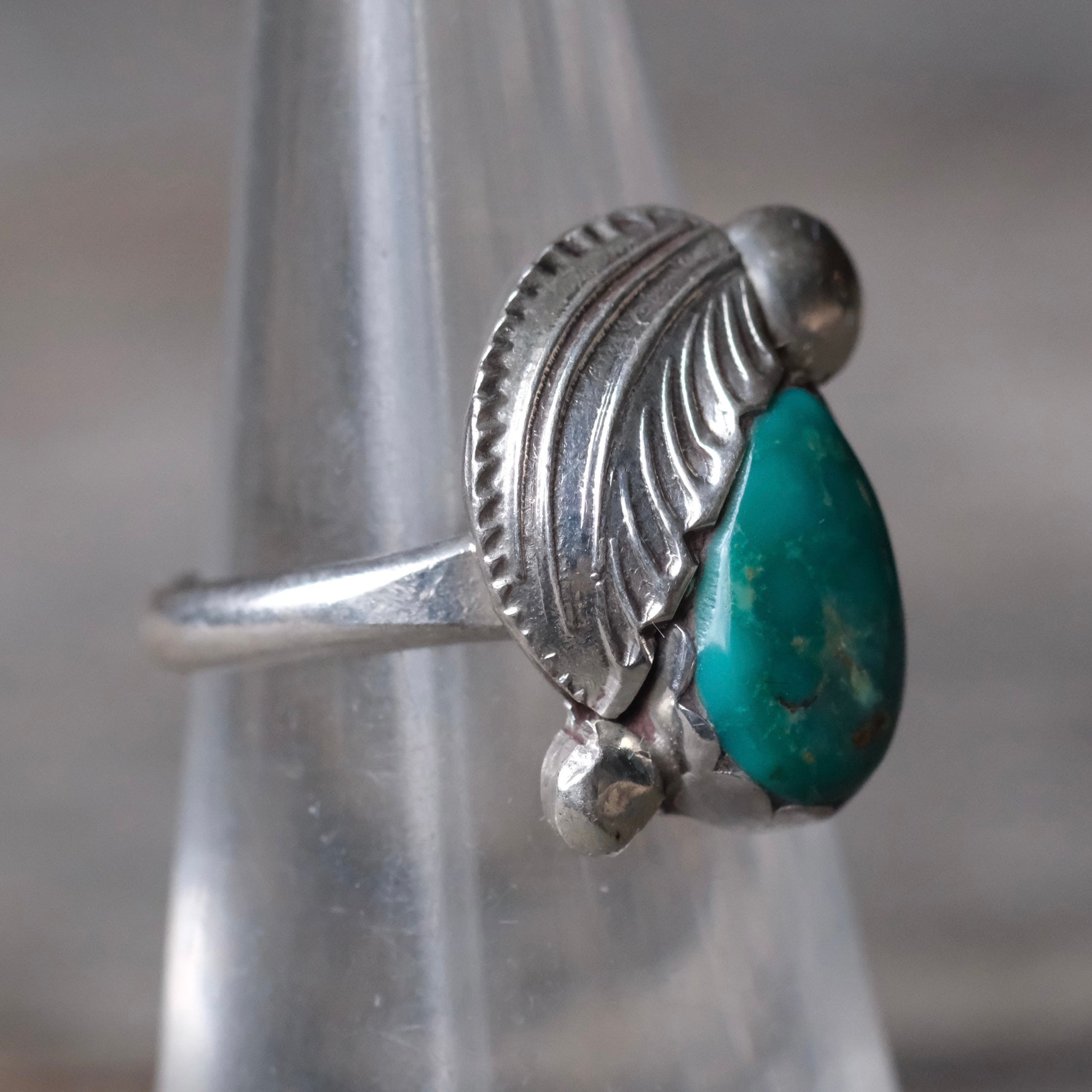 Vintage Sterling Turquoise Feather Ring 5.5