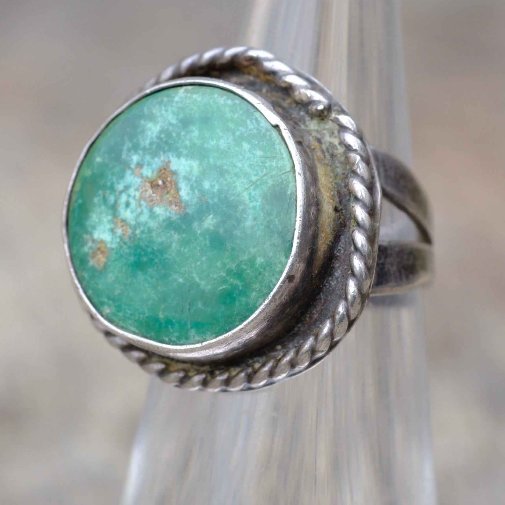 Vintage Sterling Turquoise Roper Ring 4.25