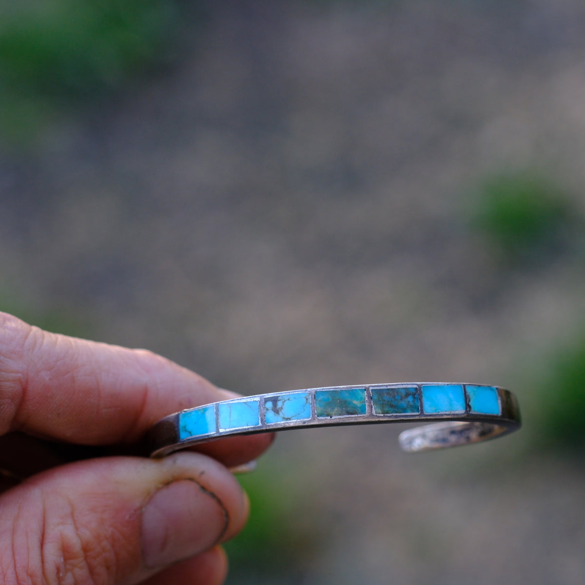 Vintage Sterling Turquoise Inlay Cuff Bracelet